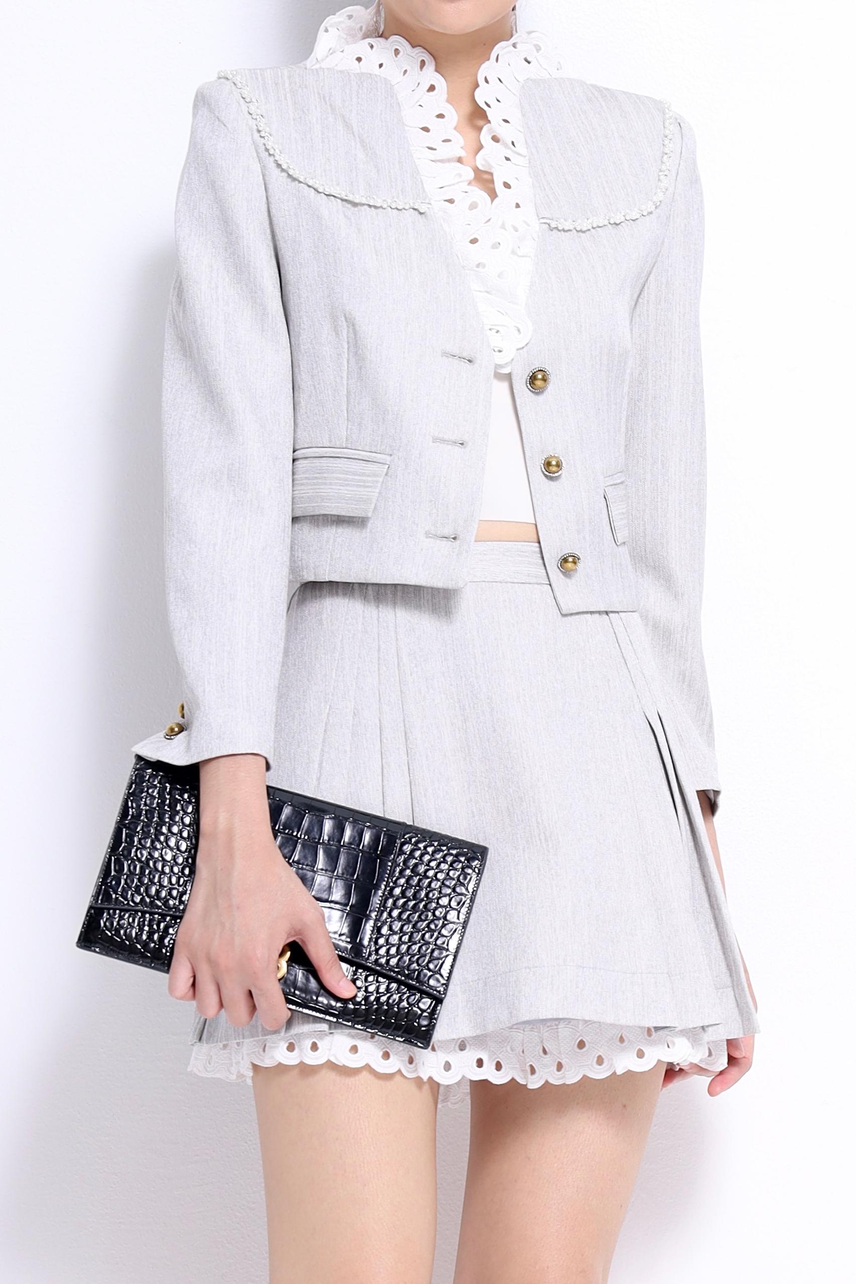 CS1429 LACE TRIM PLEATED MINI SKIRT
