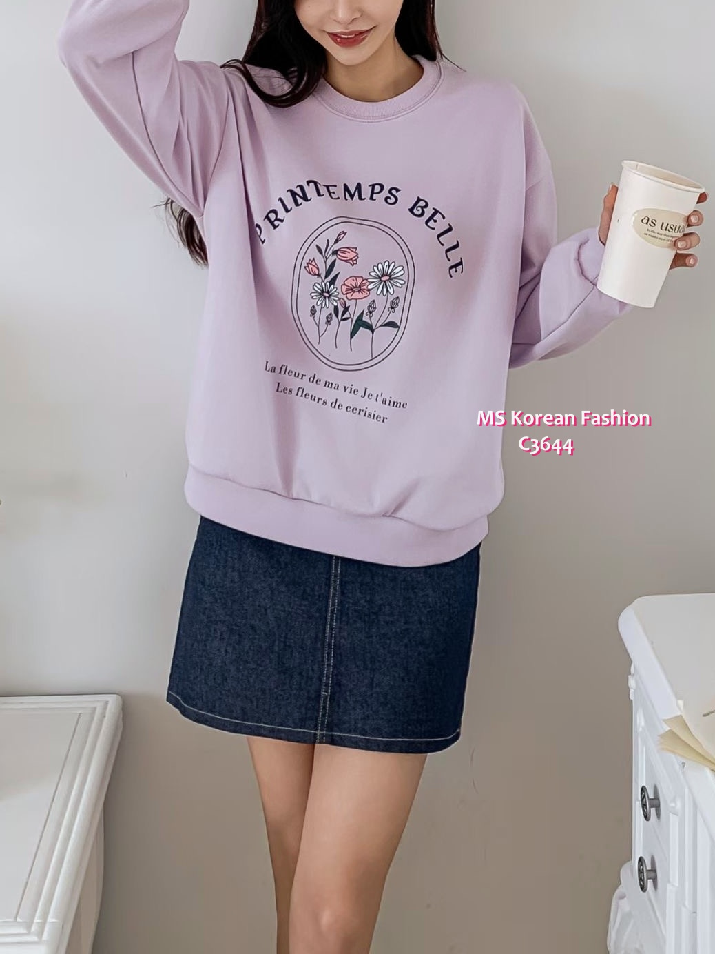 C3644 韓國🇰🇷靚色花花print衛衣