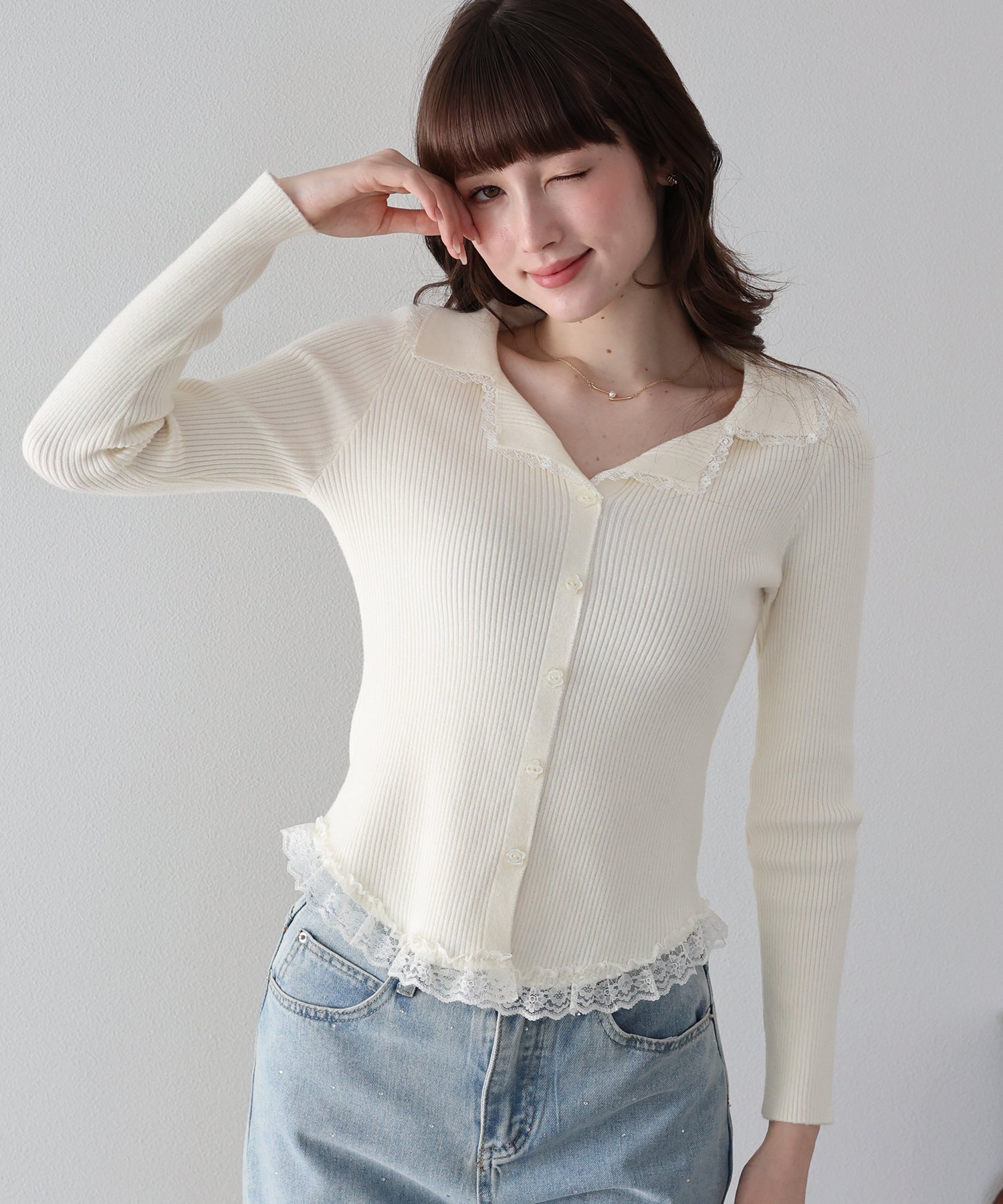 🌸精緻滿分! <JP> Flower Button Lace Collar Knit * 3色入 <預購>