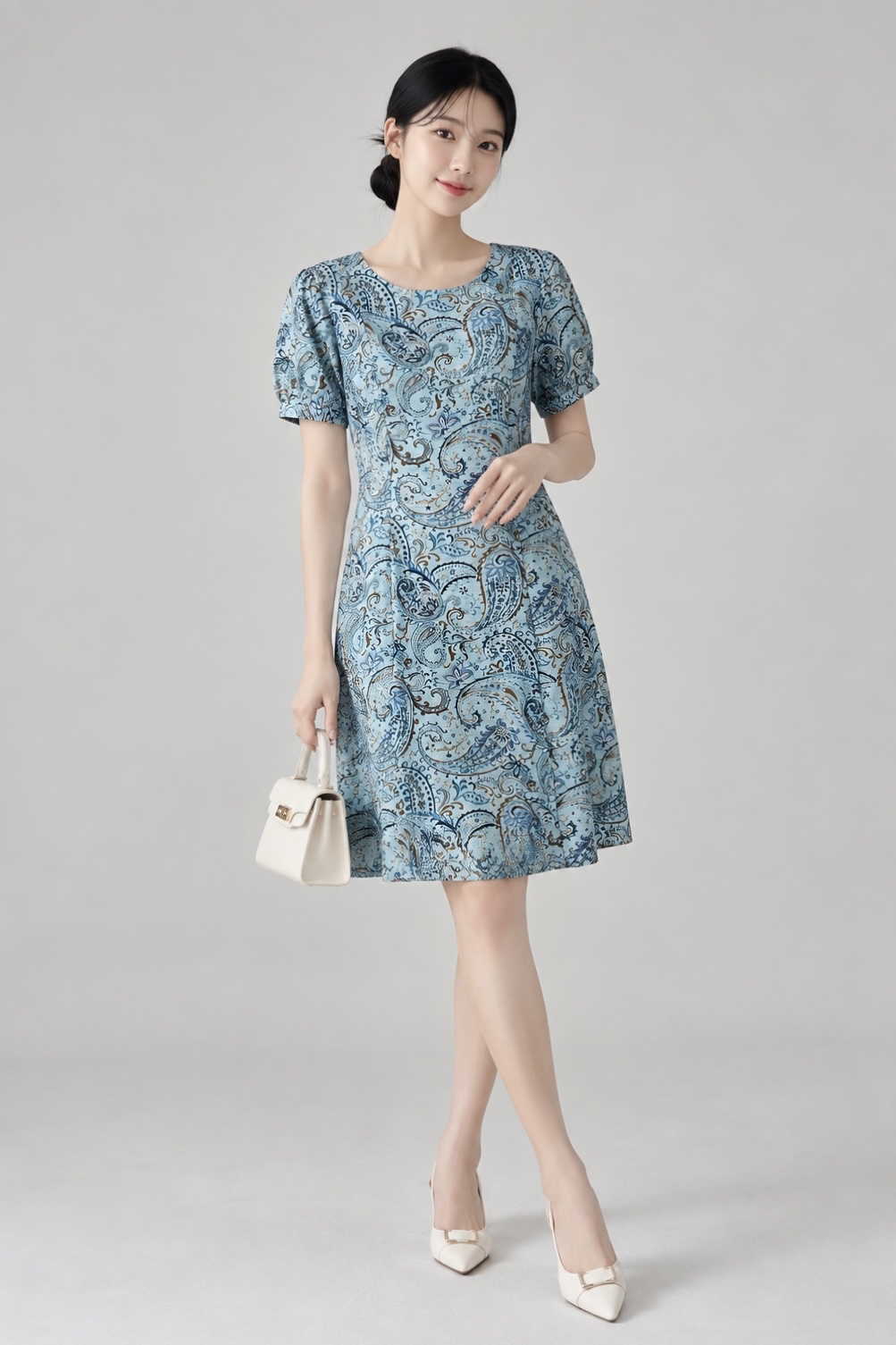 31229 Paisley Print A-Line Midi Dress