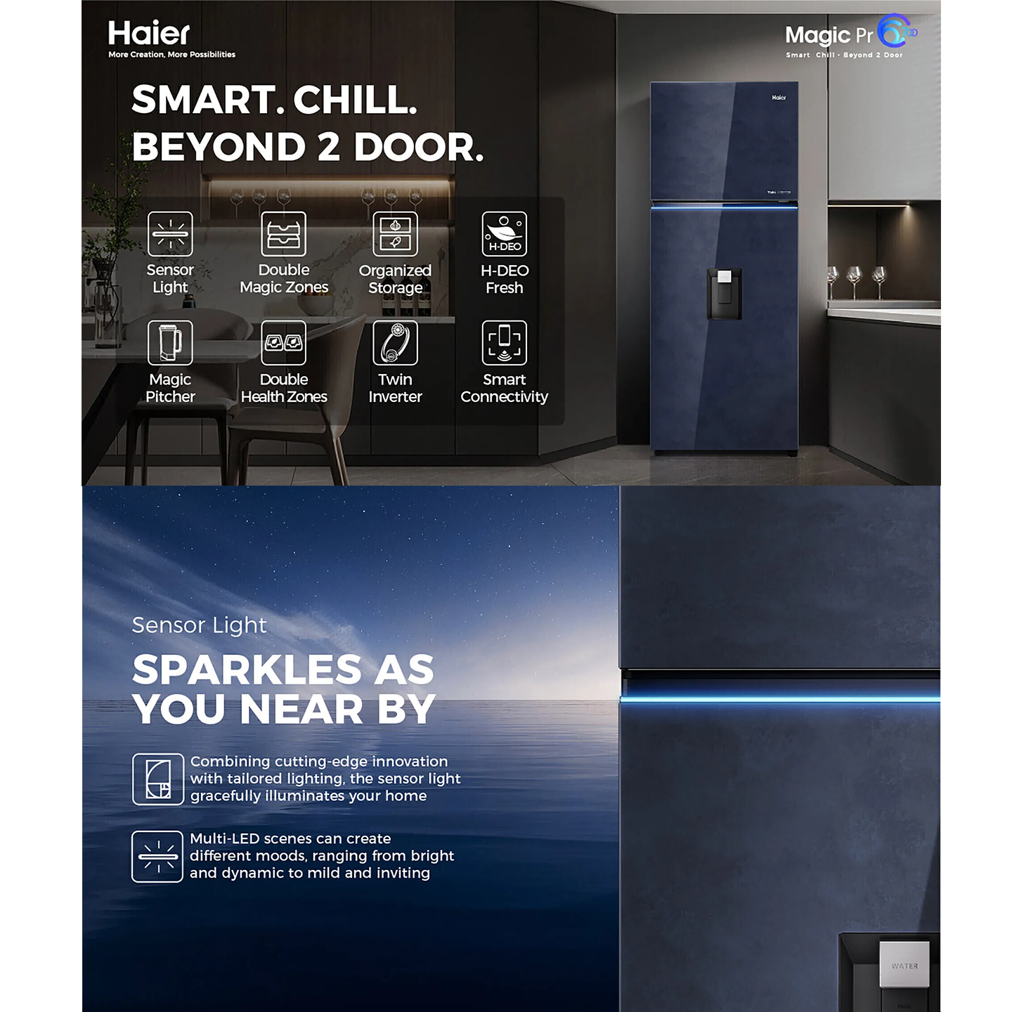 Haier 540L Twin Inverter Glass Door Fridge Gold (HRF-IT540AG)