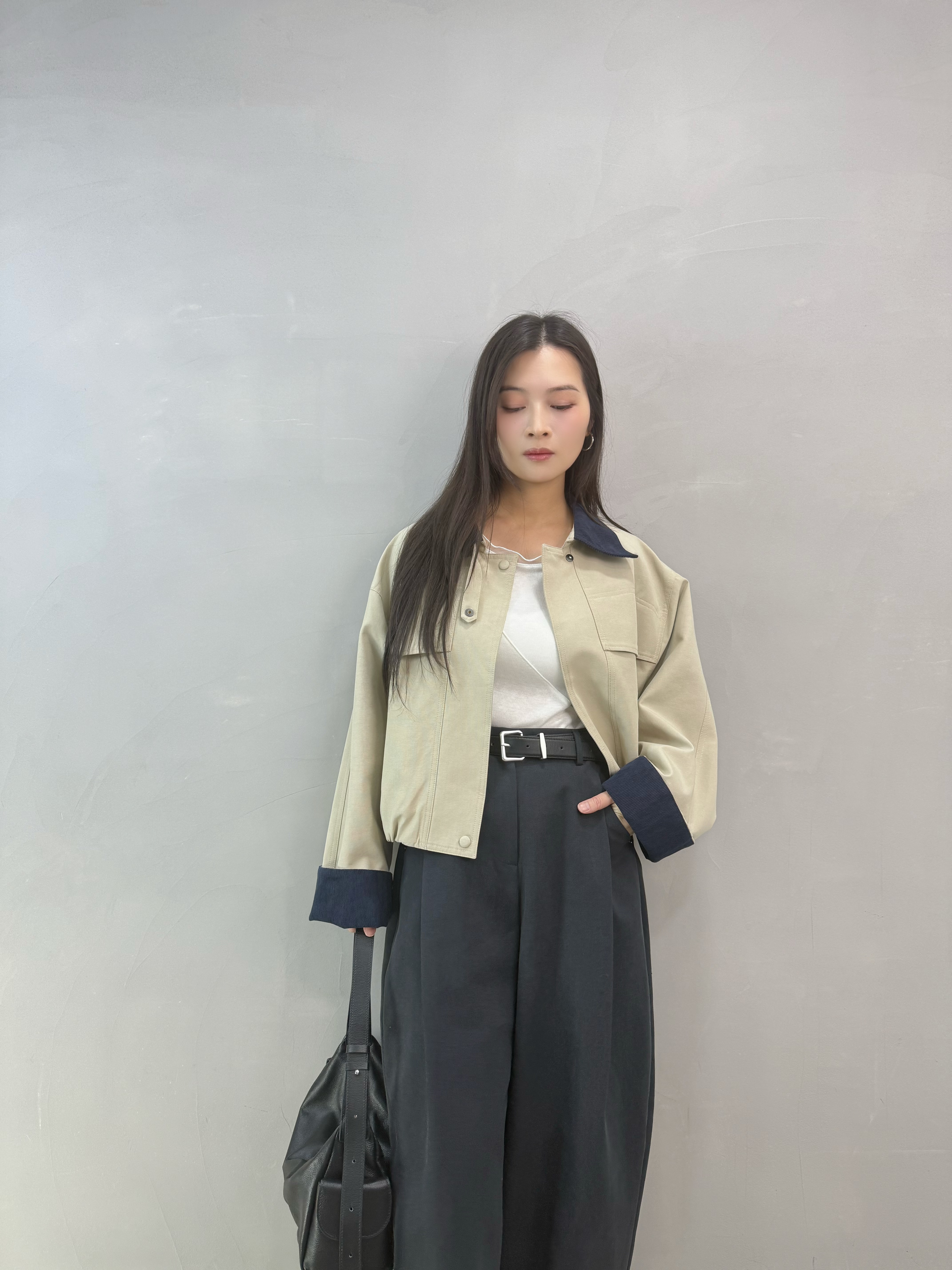 I12 拼色領短外套