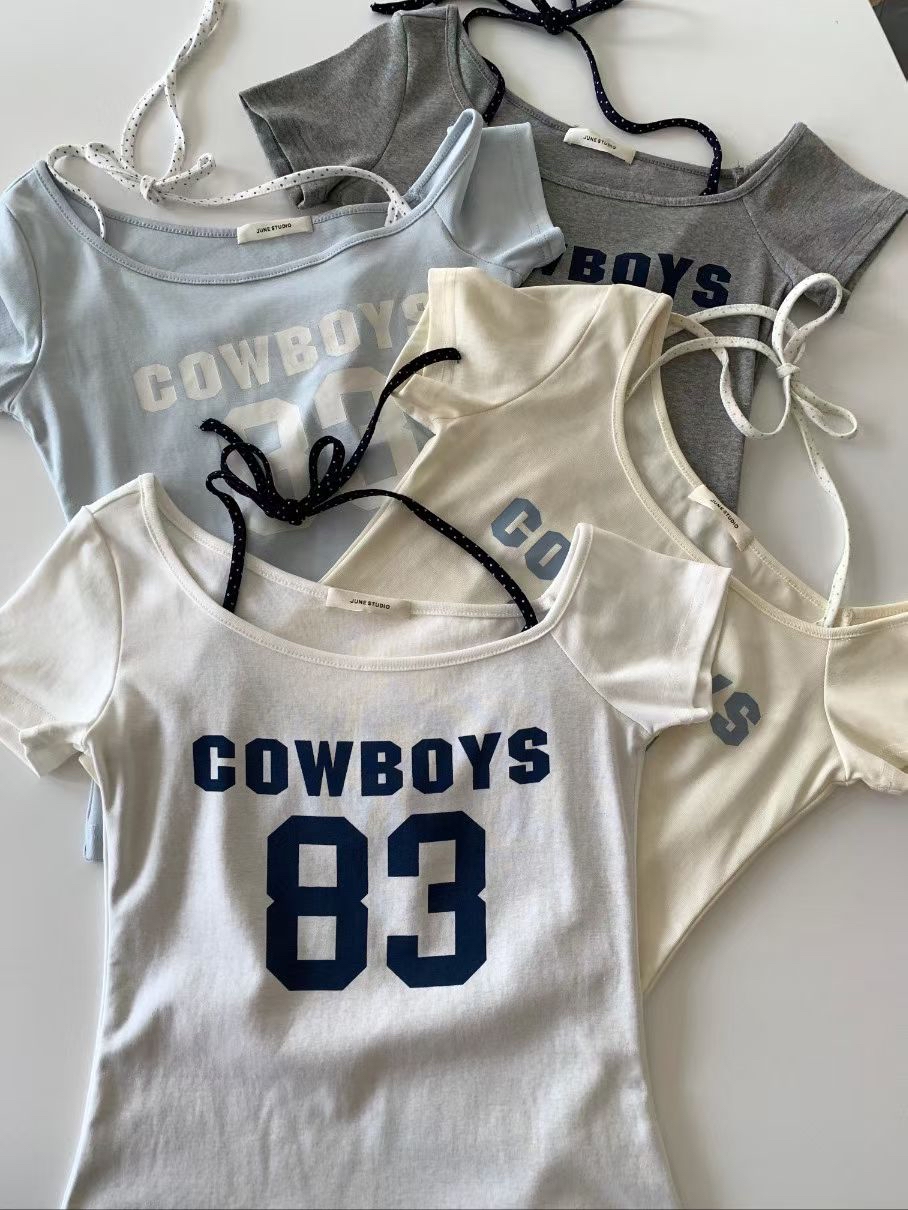 韓國拼色83露膊假兩件Tee