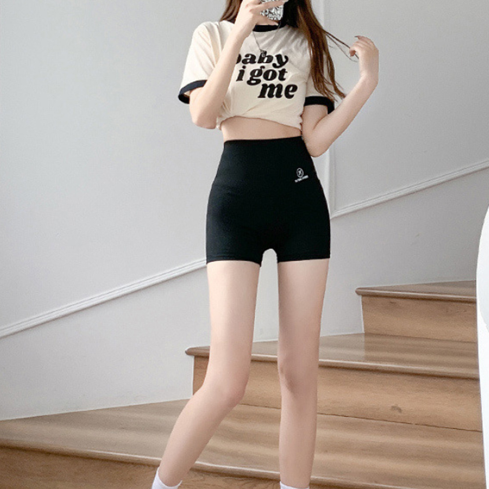 高腰收腹提臀褲 鯊魚褲 瑜伽短褲 打底褲 收復褲 安全褲 運動瑜伽褲 黑色 M [平行進口] HK2714