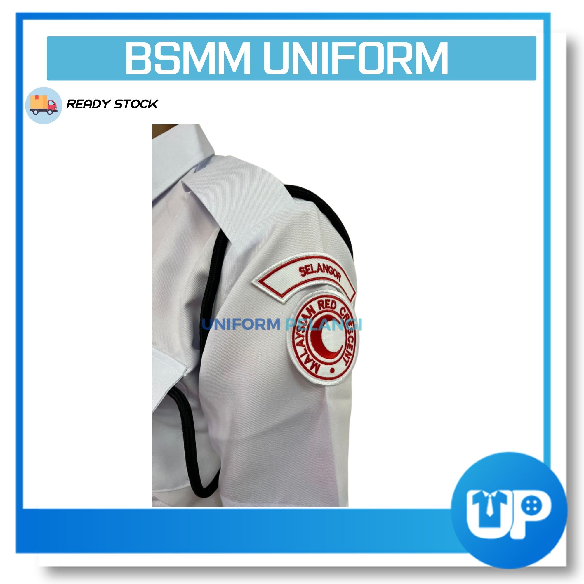 BSMM Kemeja Lengan Pendek Uniform PBSM Lengan Pendek Kemeja Bulat Sabit Merah Sek Rendah & Menengah