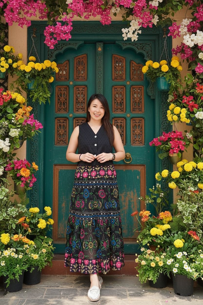 2070 Mitra Black Emb. See-thru 6-Layer Skirt