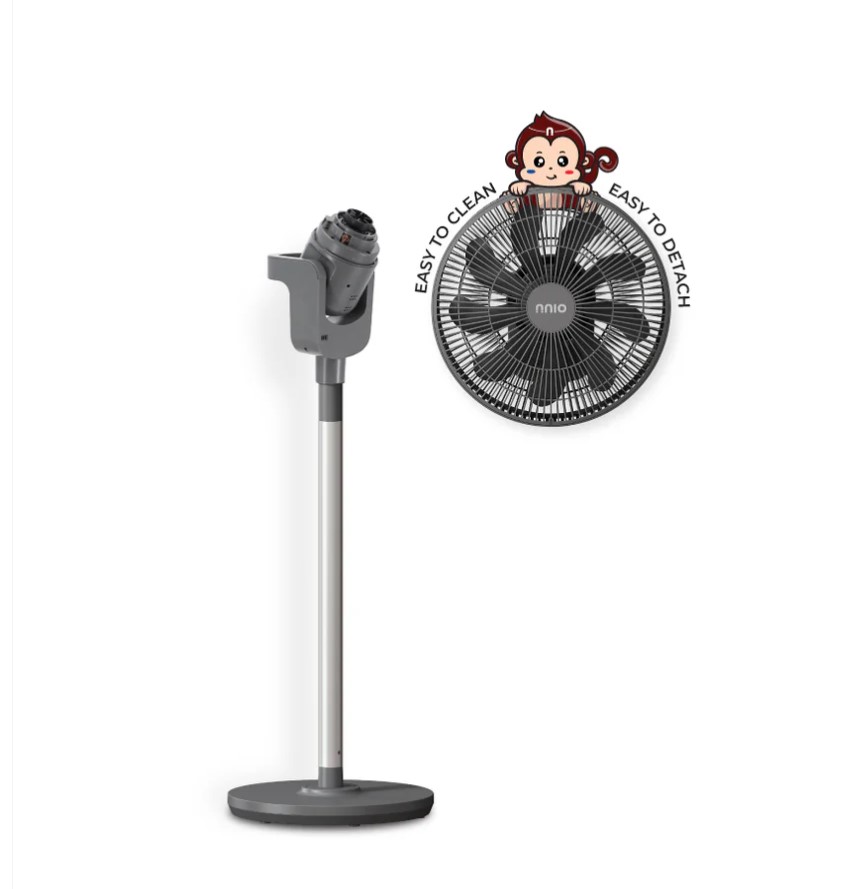EZ88 12" BLDC Motor 3D Osc Air Circulator with Remote Control (Grey), Twist & Release Fan Head