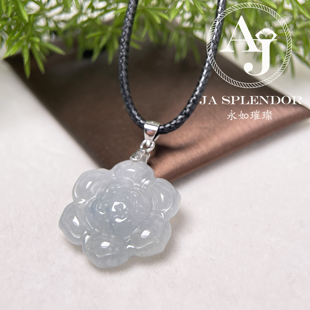 JN-851 天然翡翠A玉-冰糯花開富貴純銀吊墜