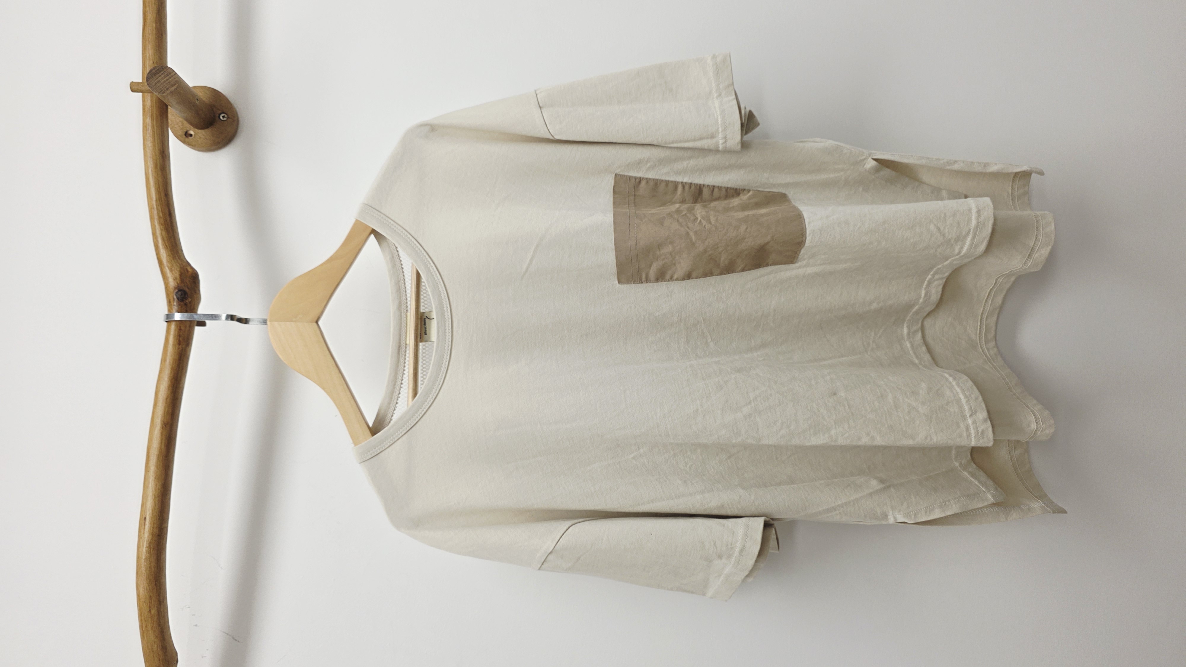 韓國杏拼啡單袋棉Tee