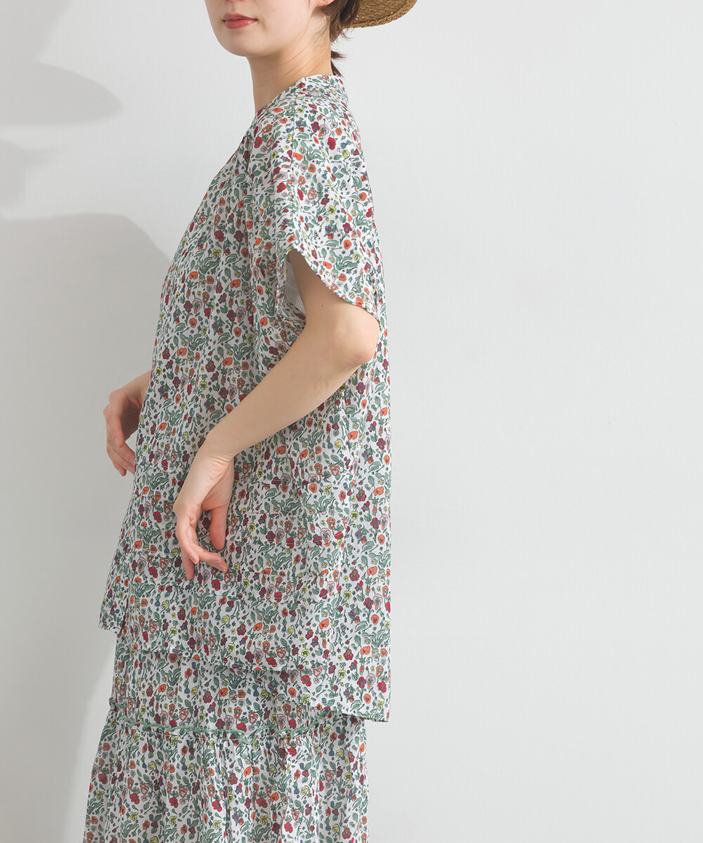 LP - 印度棉復古花卉襯衫 (白色)