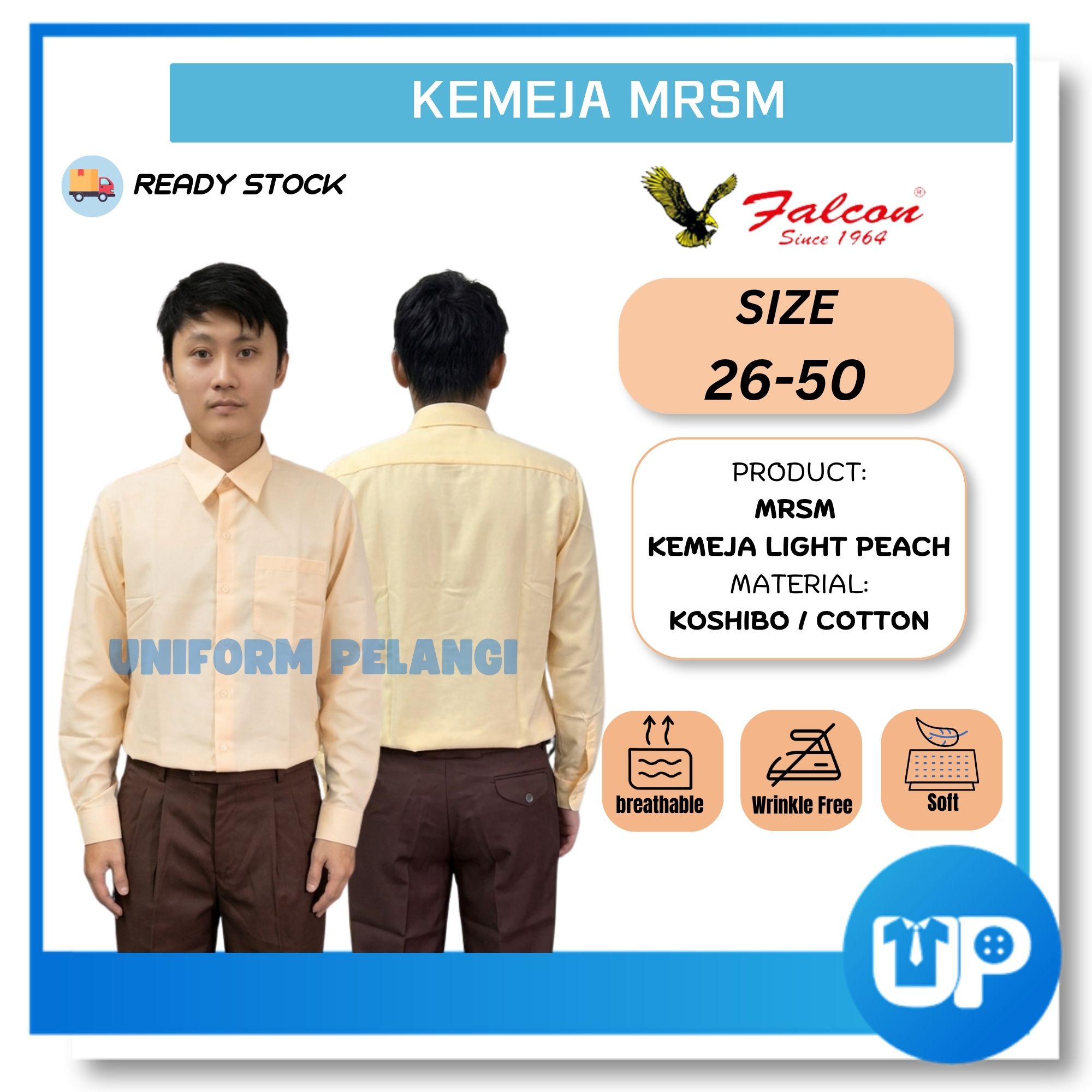 Falcon MRSM Light Peach Baju Kurung Kain Cotton Koshibo Uniform Sekolah Baju Sekolah