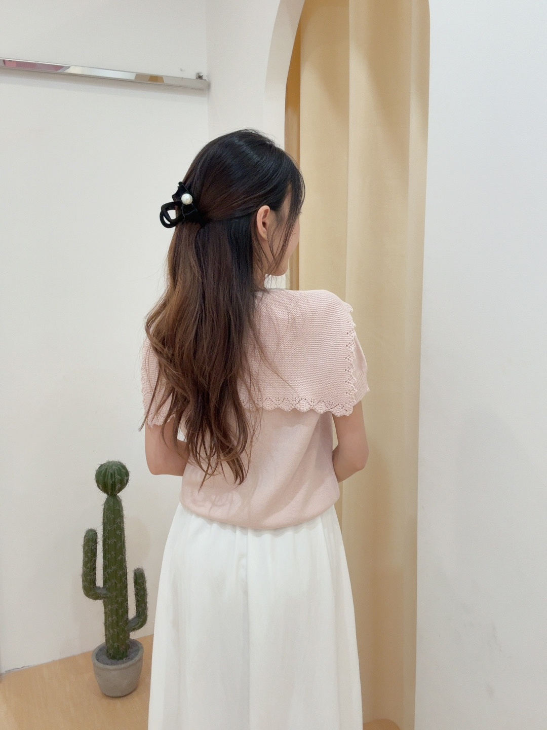 韩系温柔风花边披肩针织上衣 R3078