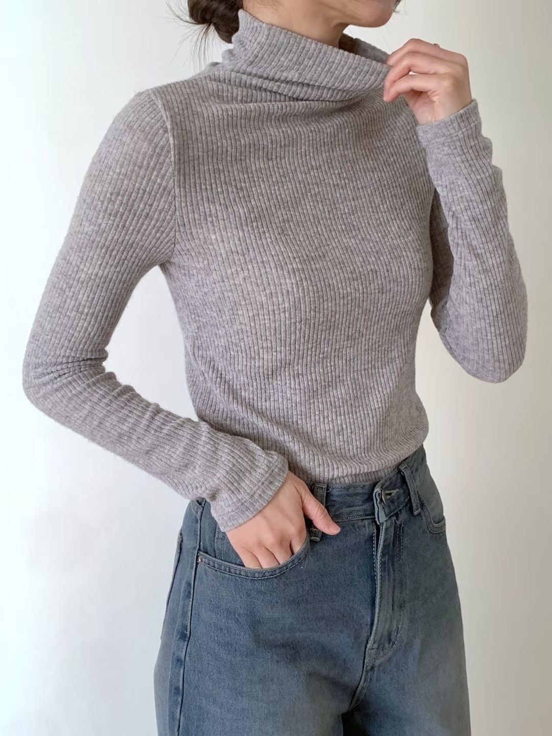 [𝙥𝙧𝙚-𝙤𝙧𝙙𝙚𝙧]10%羊毛羅紋高領長袖上衣(五色入)