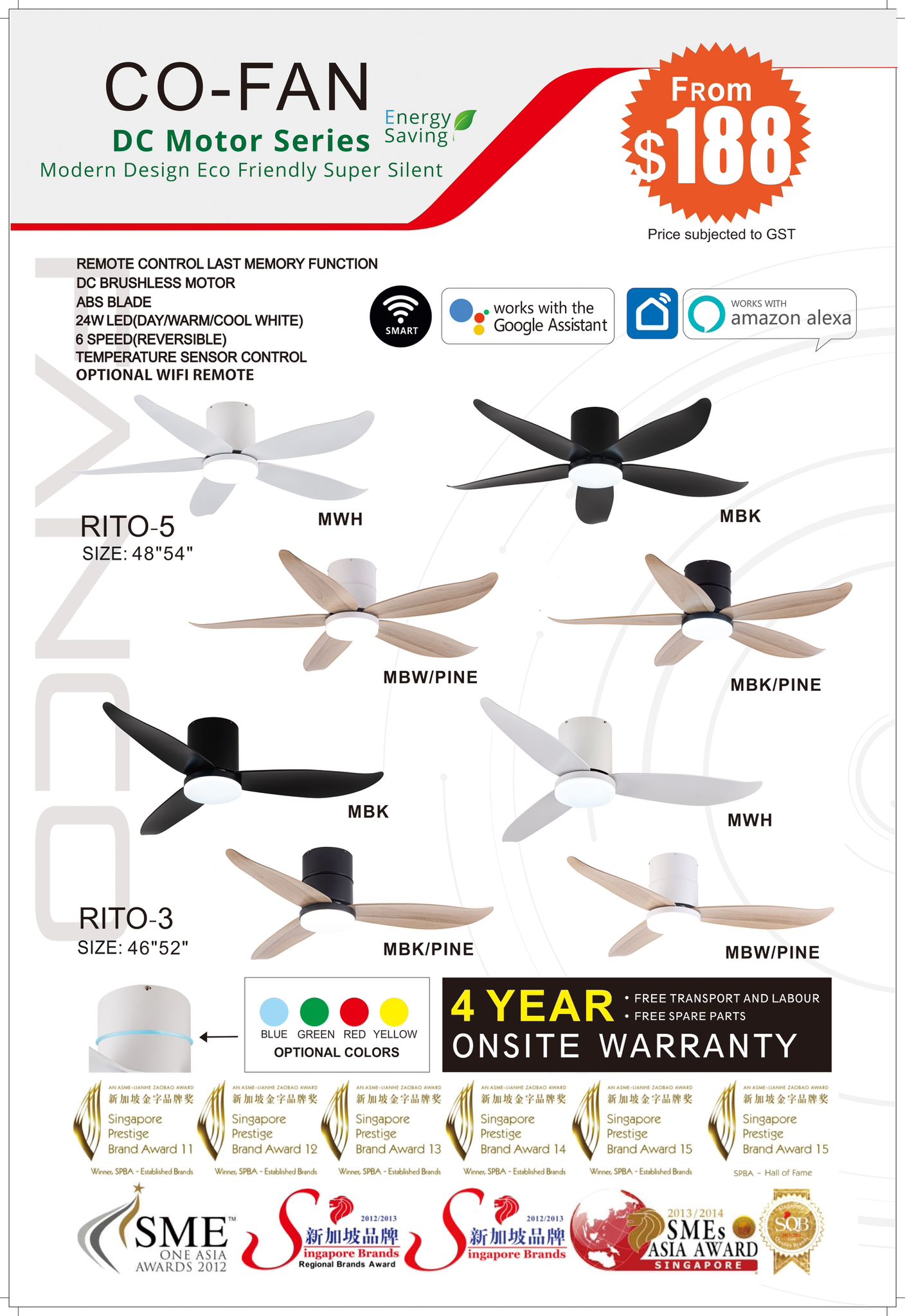 Fanco Rito-5 Hugger Fan (Optional Smart Function) $248.00 – $298.00