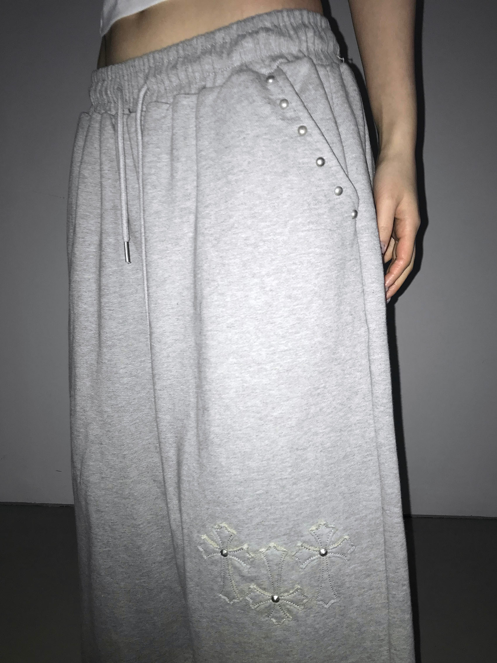 Studded Cross Wide Leg Sweatpants