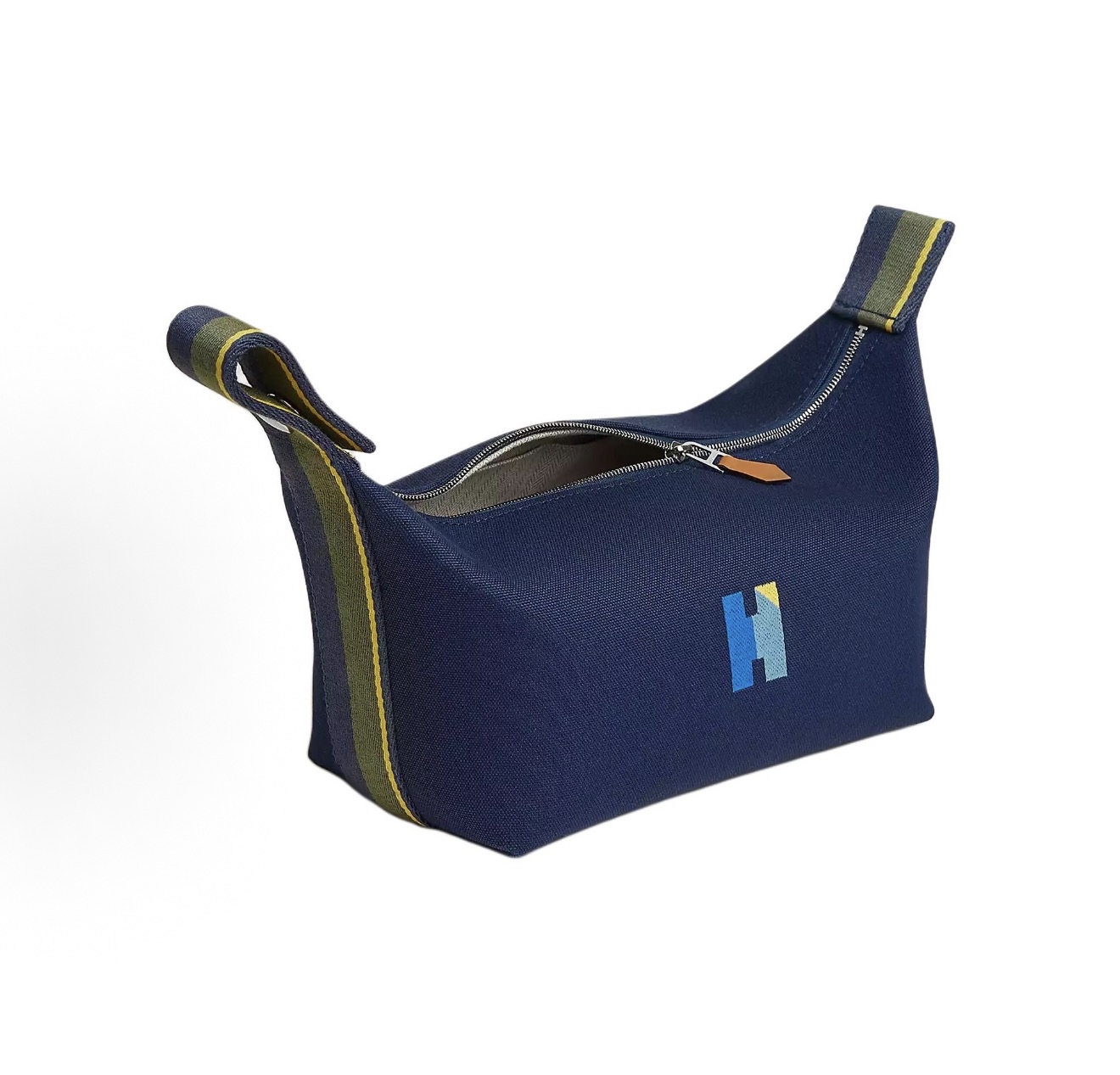 全新HERMES Bride-A Brac H刺繡 飯盒包Navy 海軍藍PM SIZE 細尺寸漱洗包 收納袋