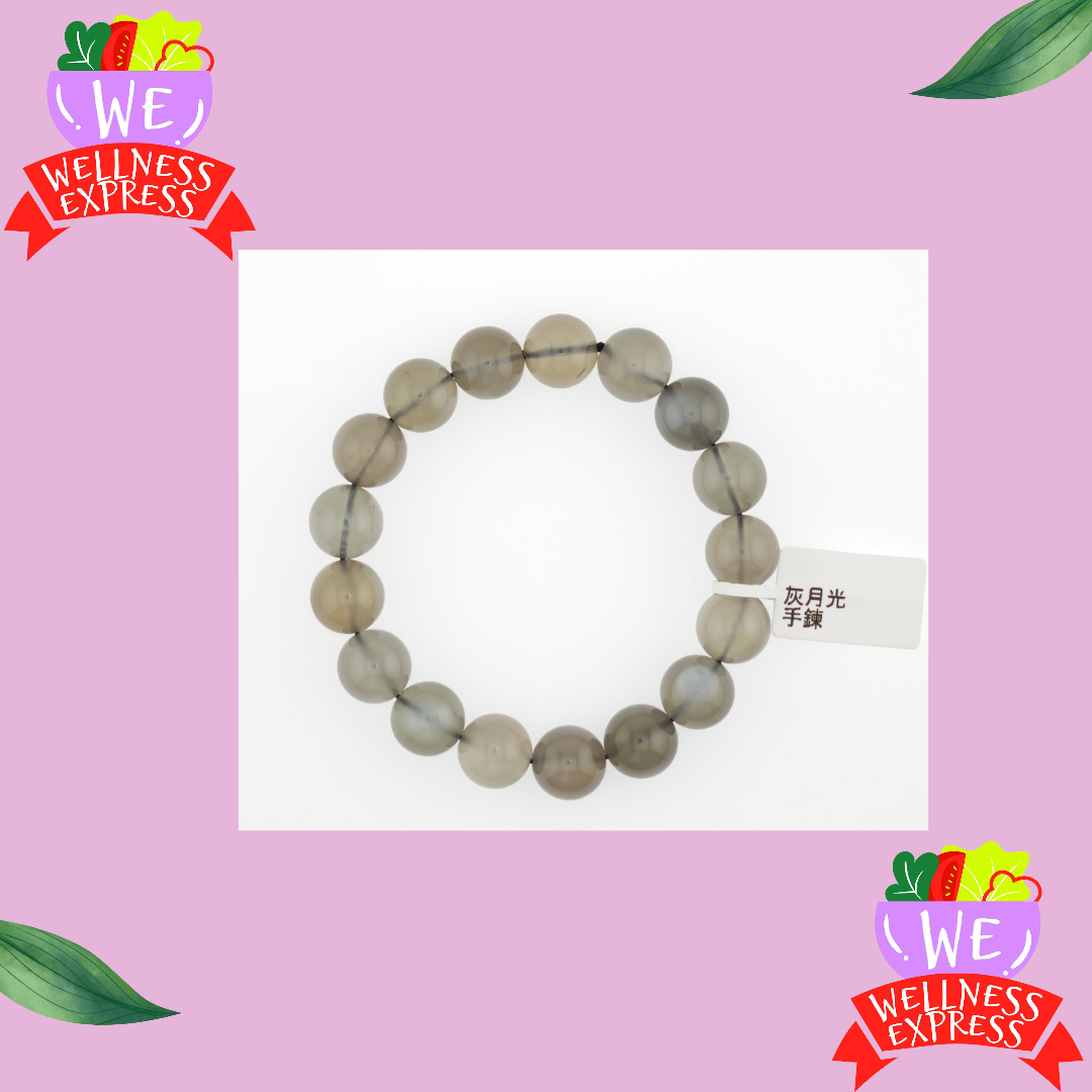 灰月光手鏈 12mm /Grey Moonstone Bracelet 12mm #WE20