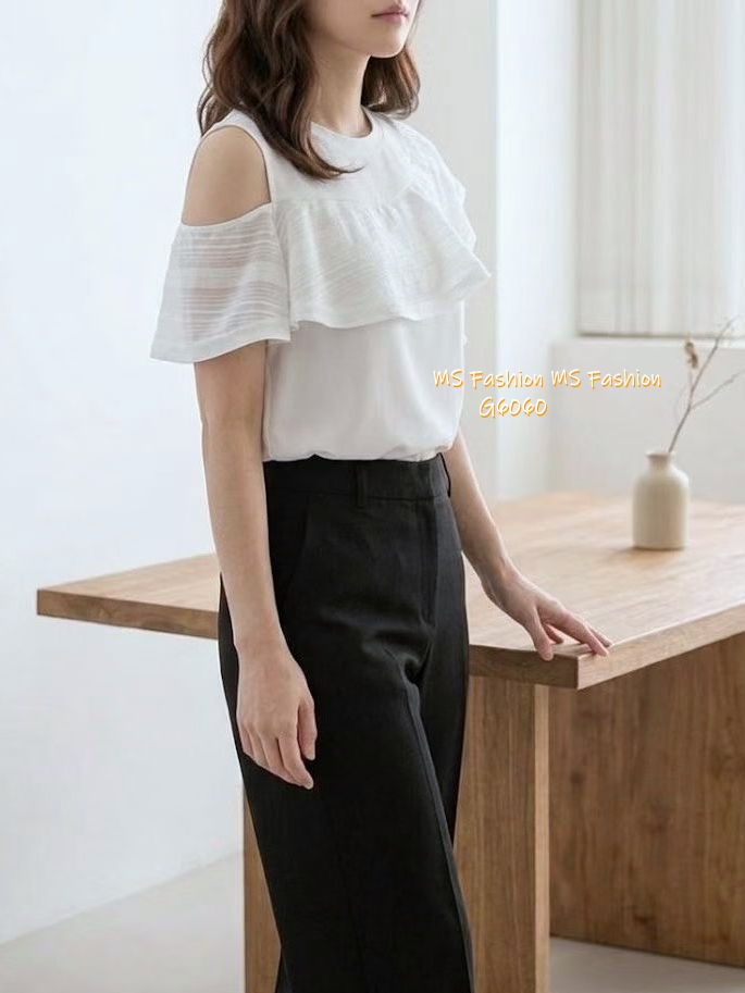 G6060 韓國🇰🇷靚料ruffle露單肩top