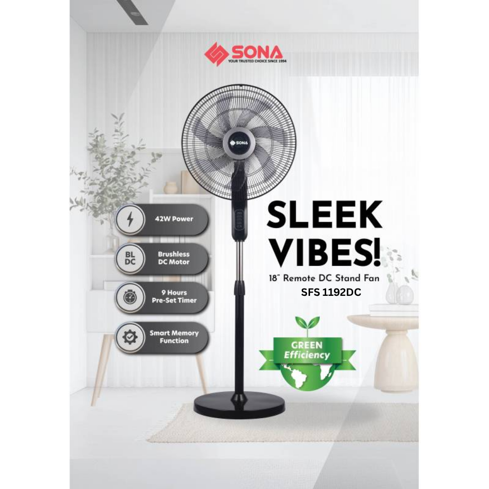 Sona 18" Remote DC Stand Fan SFS 1192DC QT