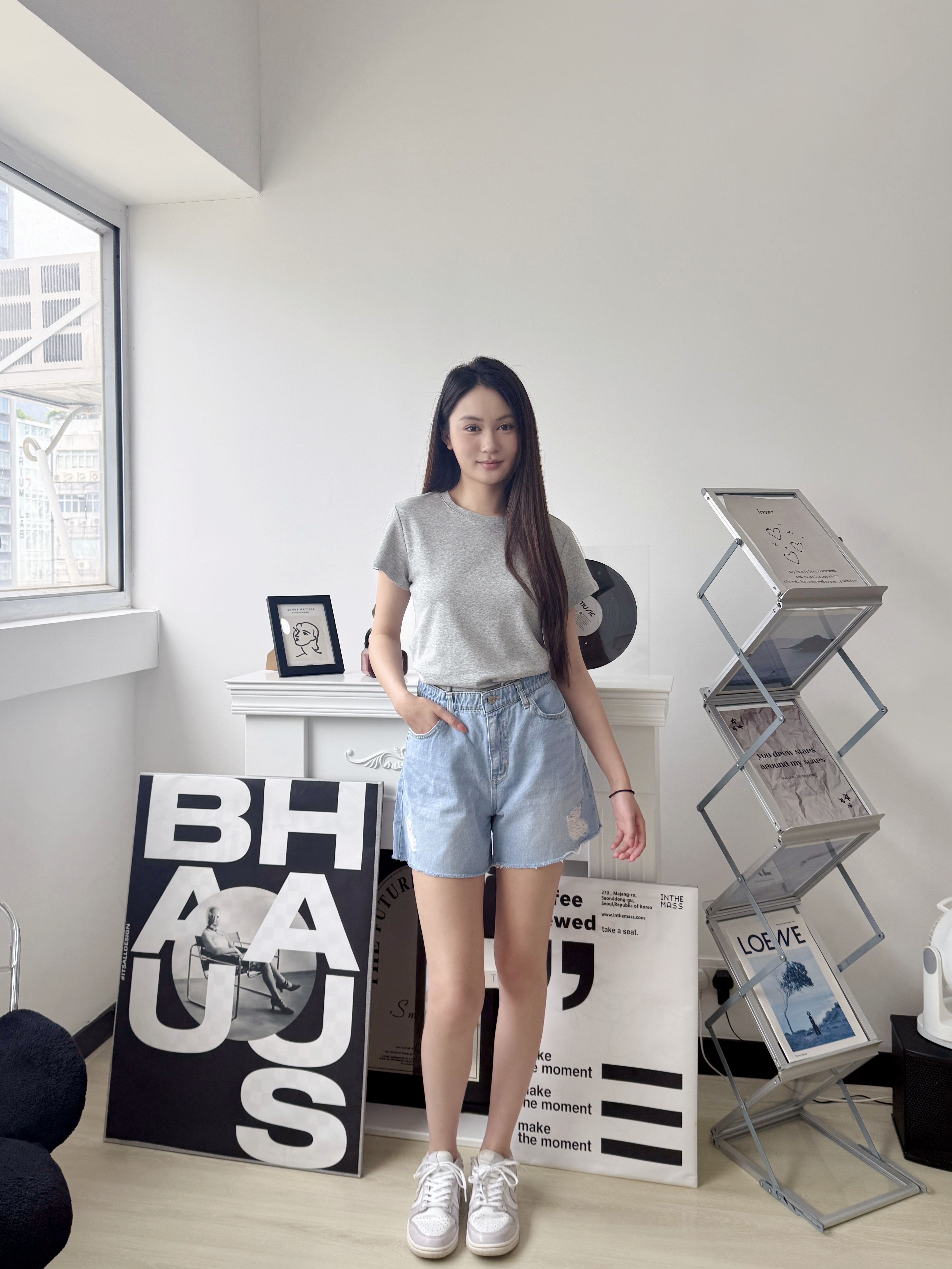 🇰🇷橡筋腰淺藍色短牛仔褲 (61173)