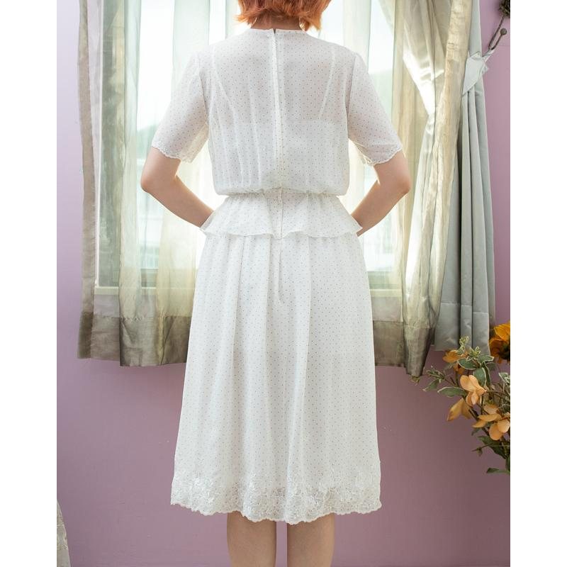 Vintage Japanese Mini Dotty with Embroidery Peplum Elegant Day & Night Dress (MT1608-166)