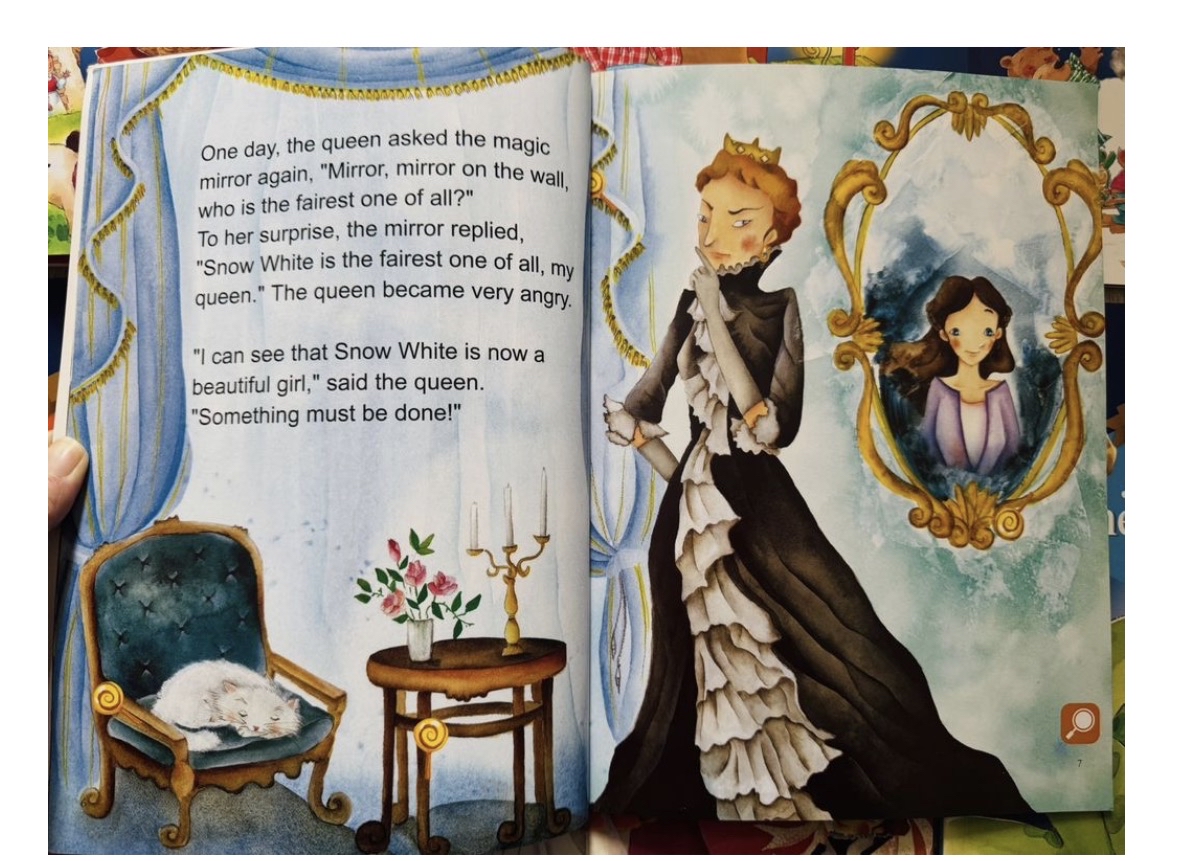 1. Snow White（白雪公主） 2. Cinderella（灰姑娘） 3. Jack and the Beanstalk（傑克與魔豆） 4. Three Little Piggies（三隻小豬） 5. Little Red Riding Hood（小紅帽） 6. Five Peas（五顆豌豆） 7. Coloring Book（塗色書/互動書）