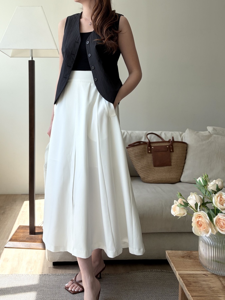 Front-Slit Midi Flare Skirt (Ivory)