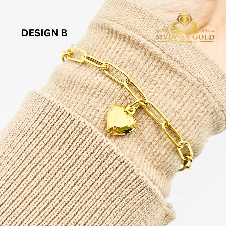 MYDORA Rantai Tangan Mini Paper Clip + 1 Love Licin | EMAS 916/22K