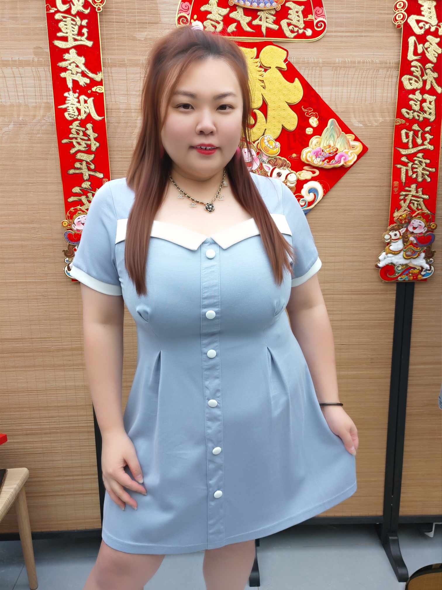 DDG06 TW#6051 拼色宽八领设计小洋装