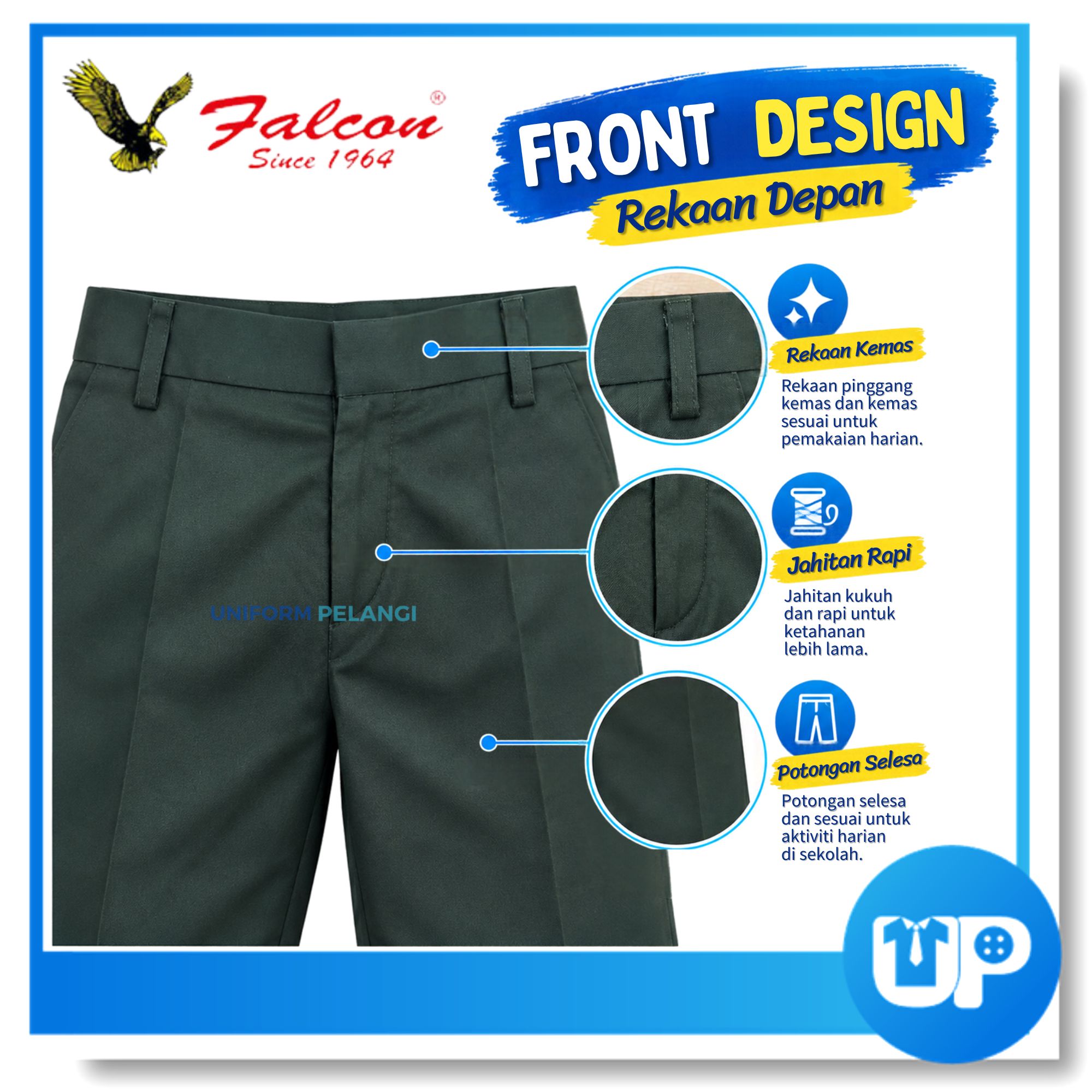 Falcon Seluar Pendek Hijau Sekolah Menengah Short Pants Secondary School 中学男生短裤
