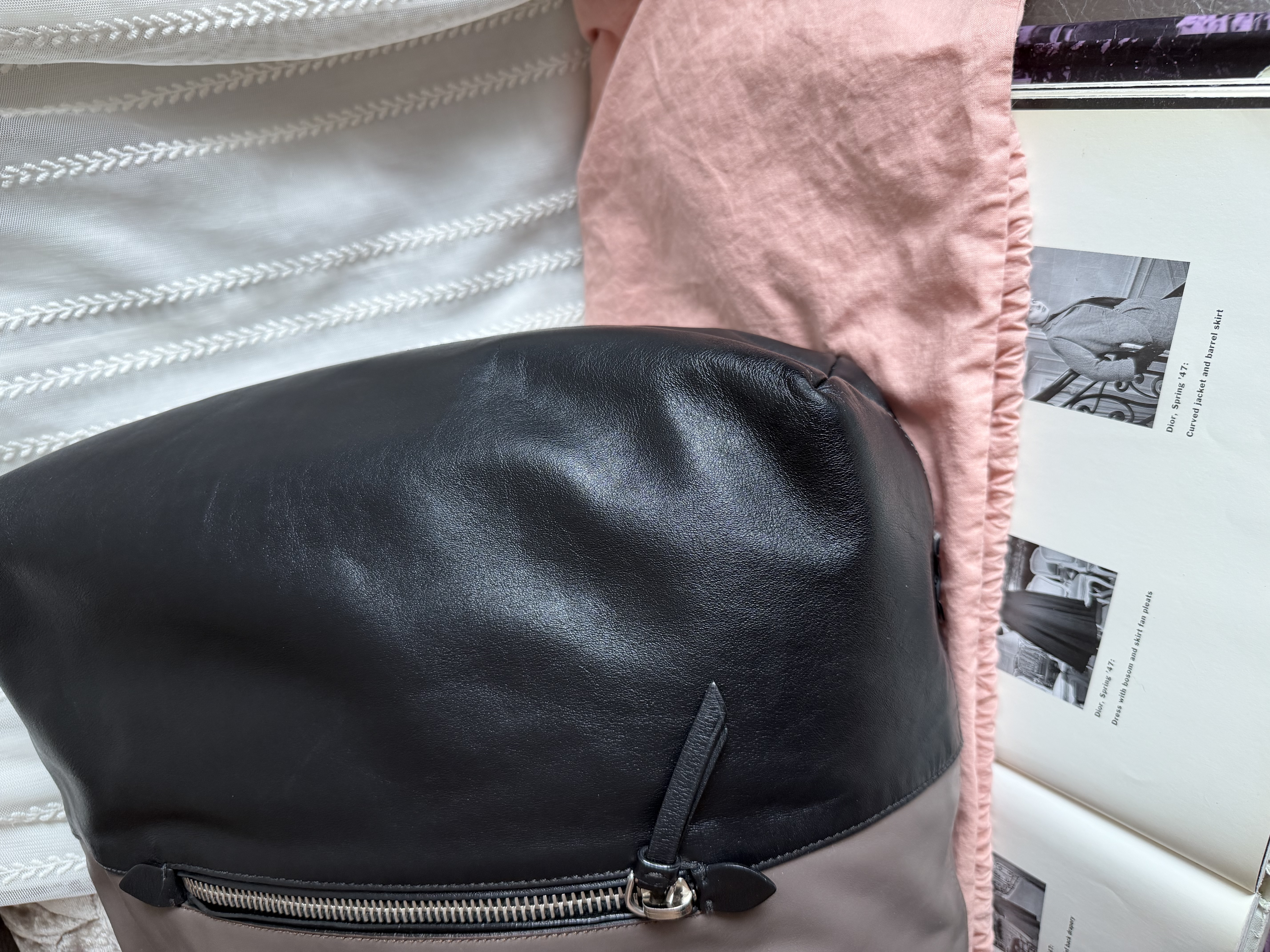 Miu miu ivy black grey leather tote bag