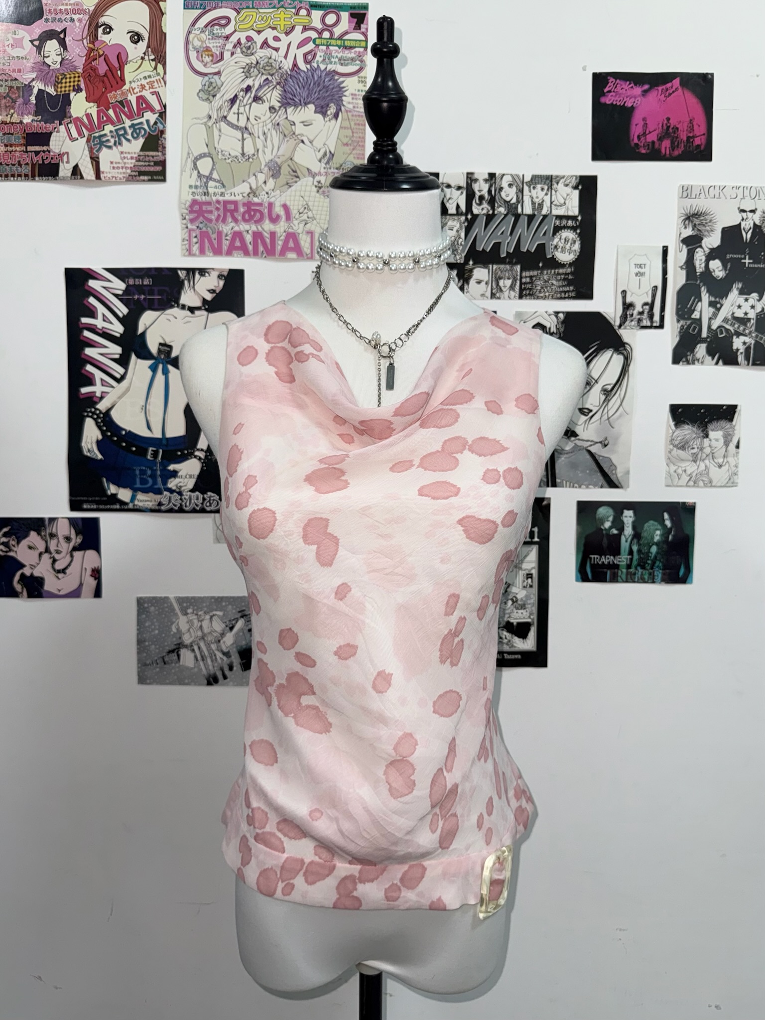 Sheer Pink Bleed Pattern Top with Side Buckle