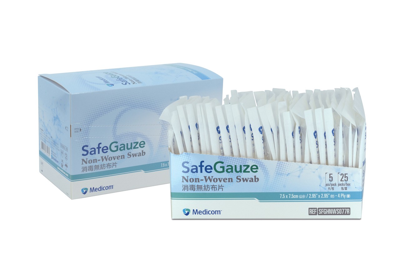  MEDICOM 麥迪康 - SafeGauze 消毒無紡布(普通) 7.5X7.5CM (25包/盒)