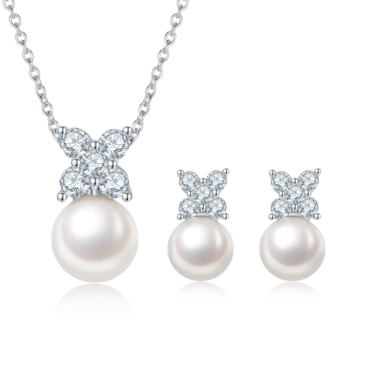 DSYP14珍珠套裝S925銀鍍白金吊墜耳釘淡水珍珠(各268元)