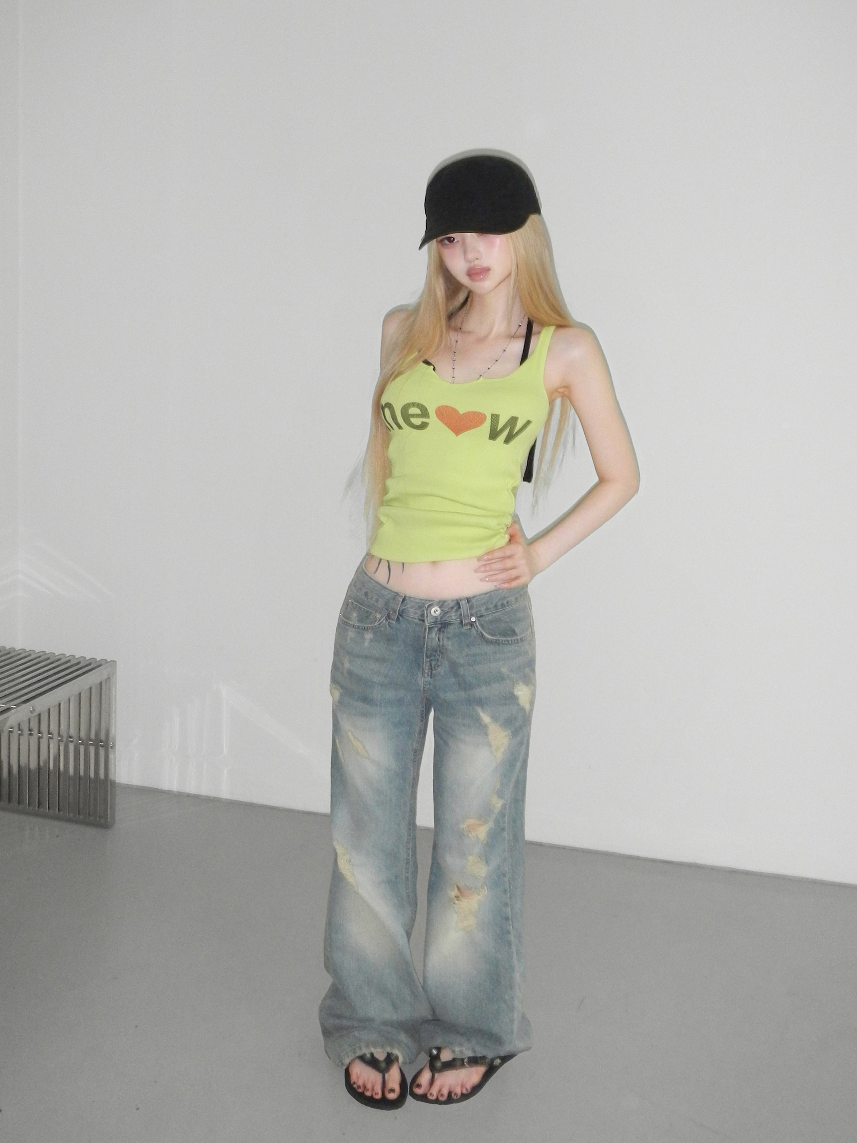 Distressed Washed Wide-Leg Pants