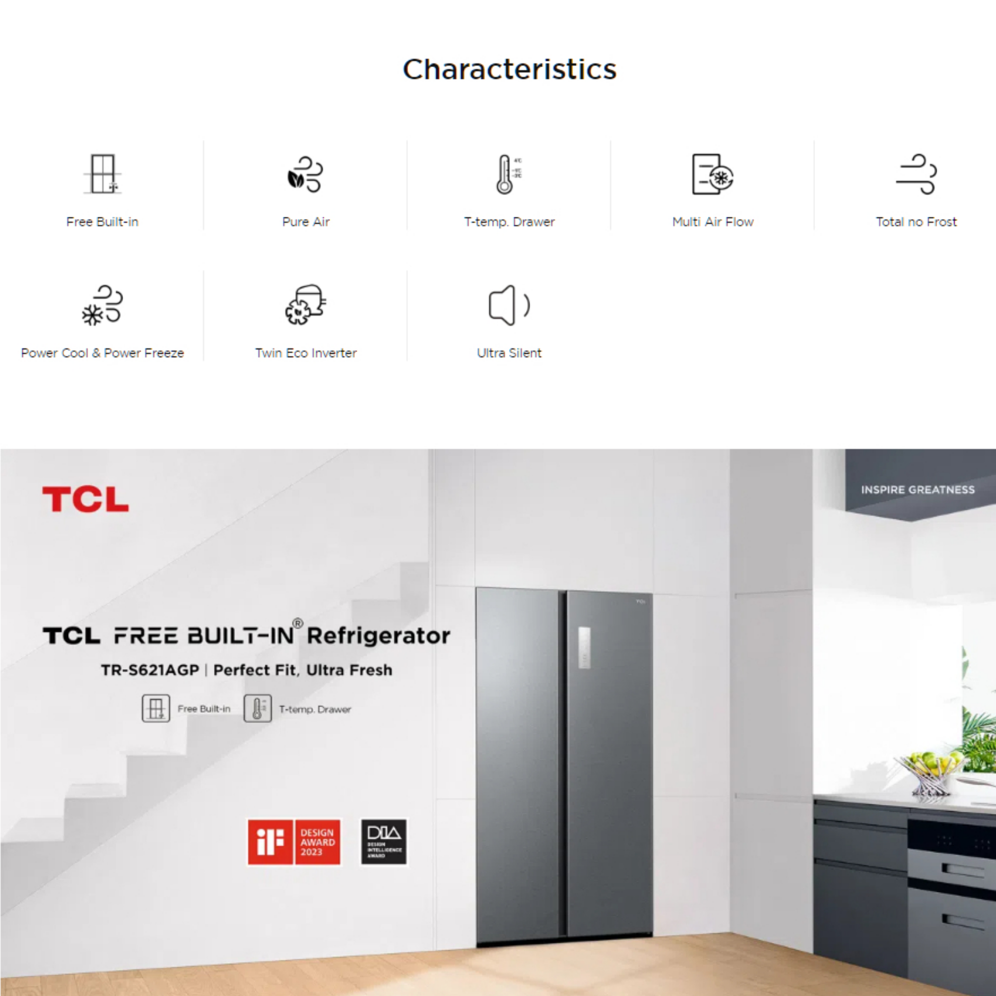TCL 621L Side-by-Side Refrigerator (TR-S621AGP)