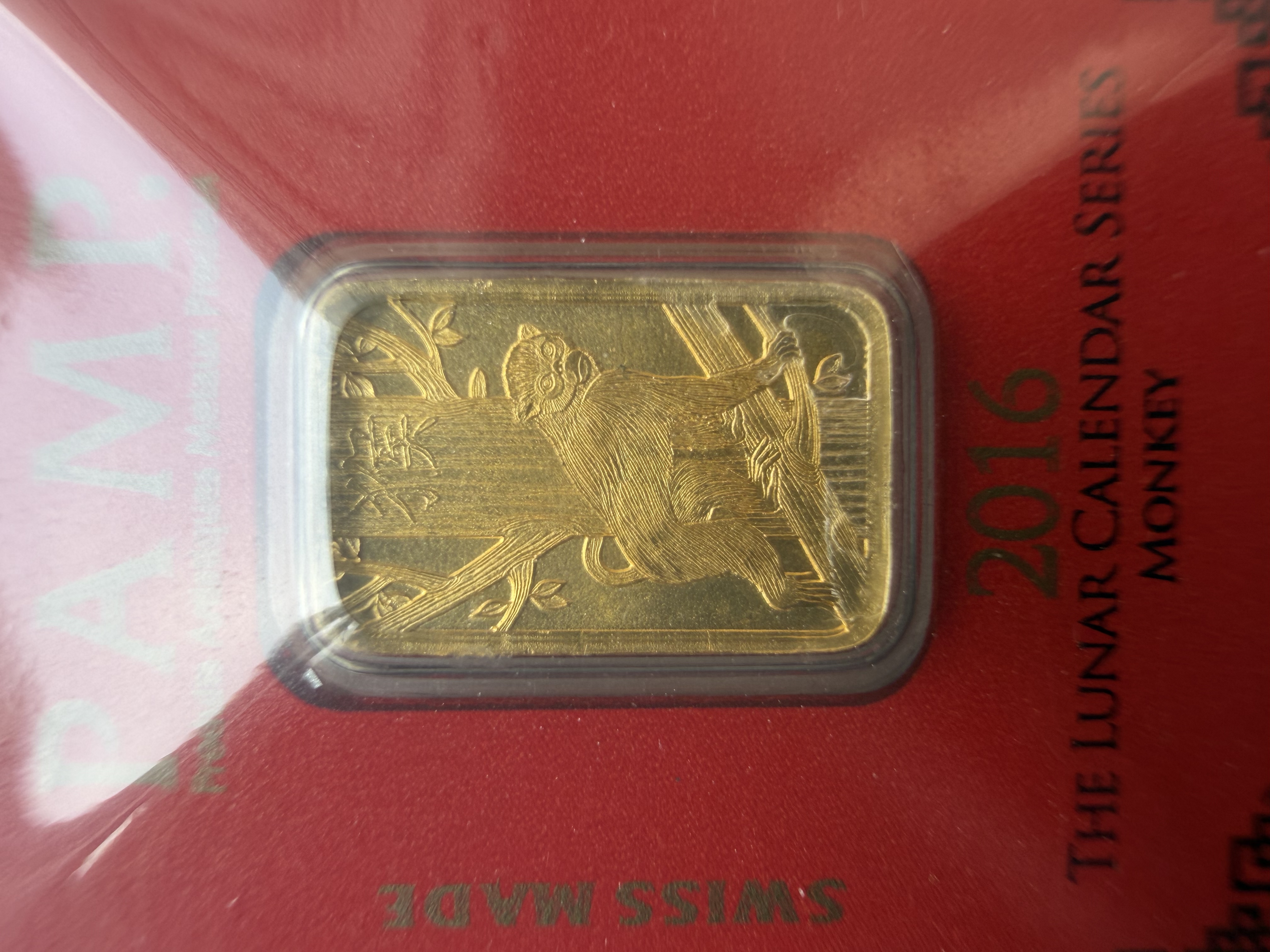 (SN 2391) PAMP Lunar 2016 Monkey 1g🇨🇭Swiss Fine Gold Bar Emas 999.9 瑞士海外生肖猴金