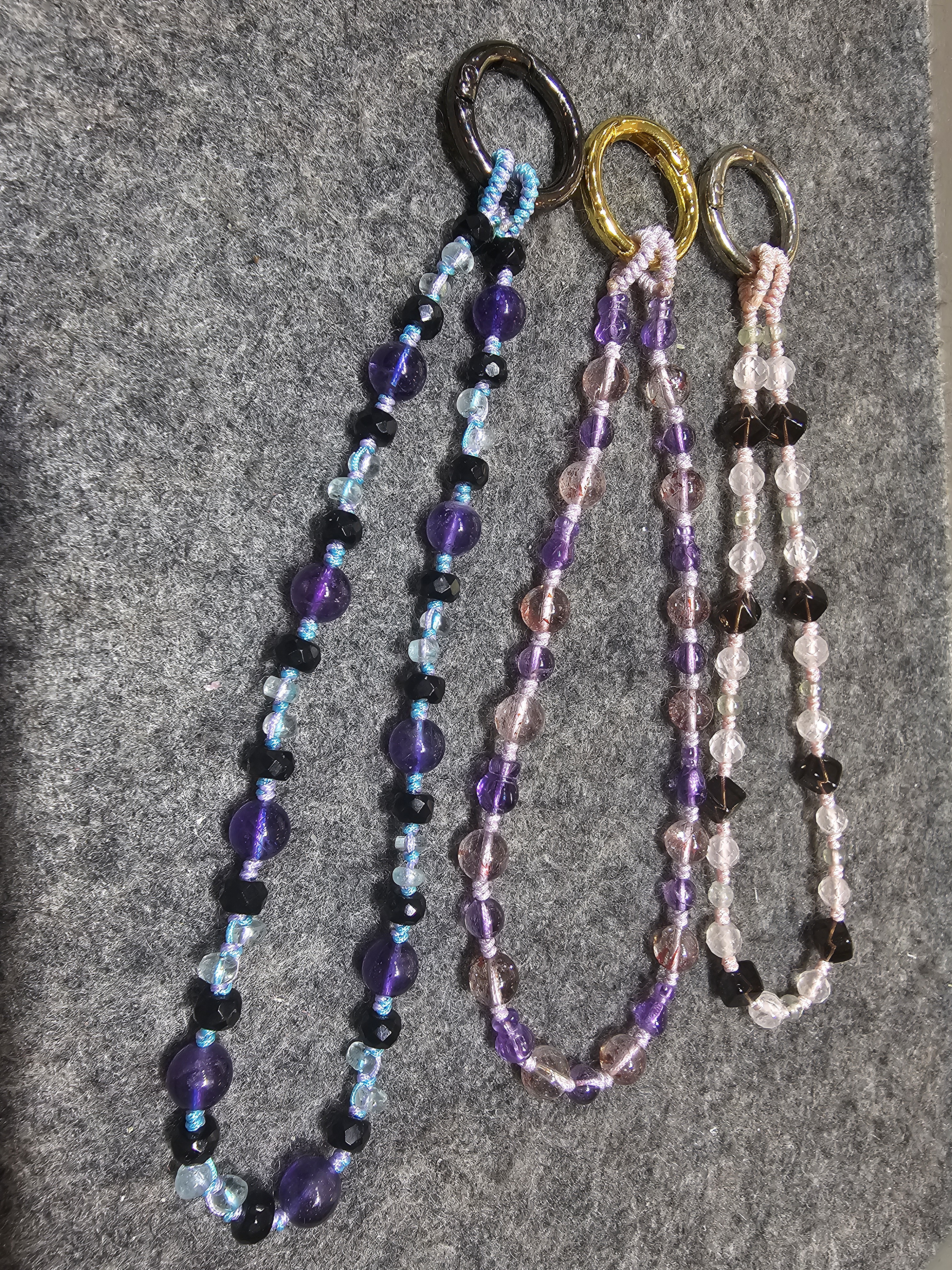 茶水晶粉紅晶海藍寶織繩電話繩