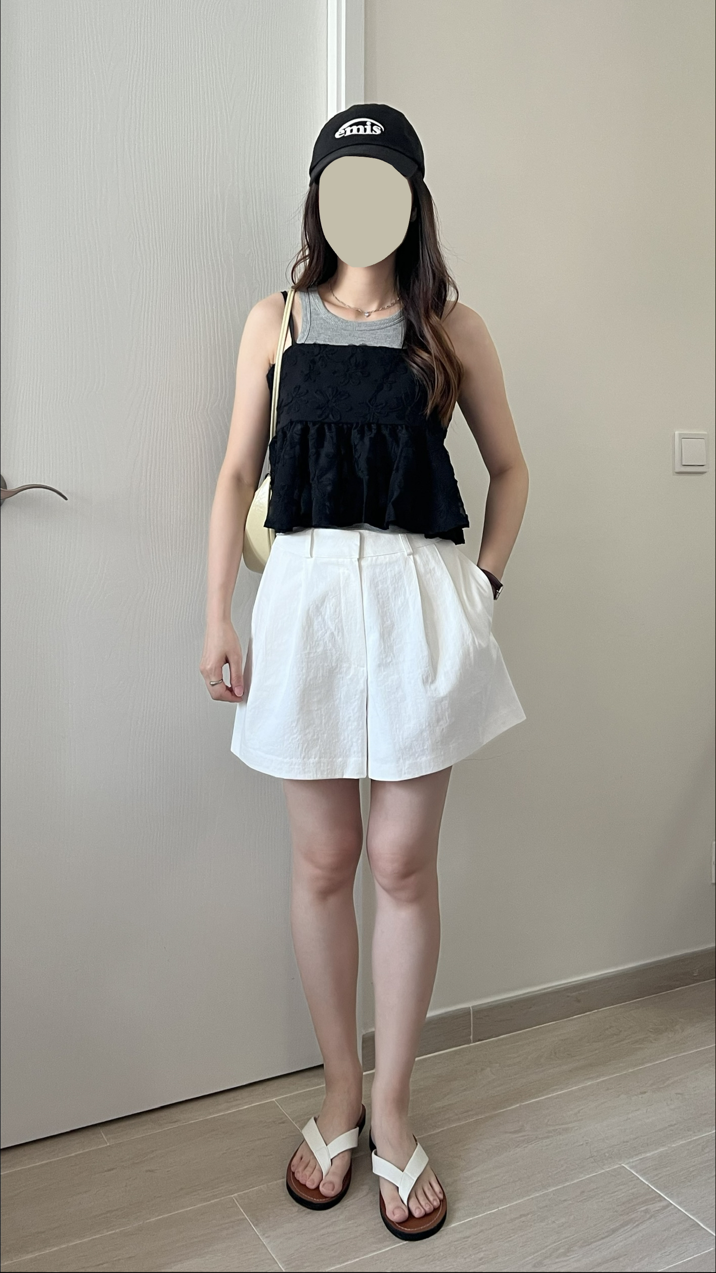 甜價仙氣花花兩穿吊帶背心 黑色