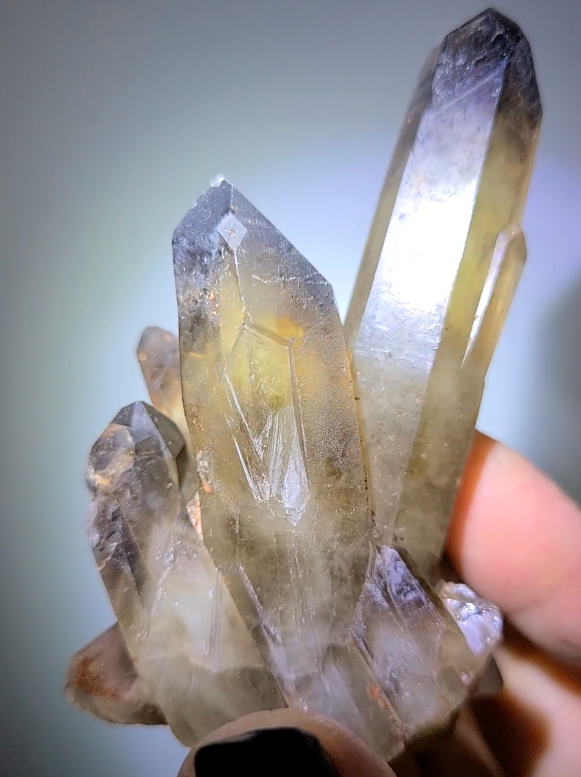 Smoky citrine cluster with phantom smoky pyramids - C96