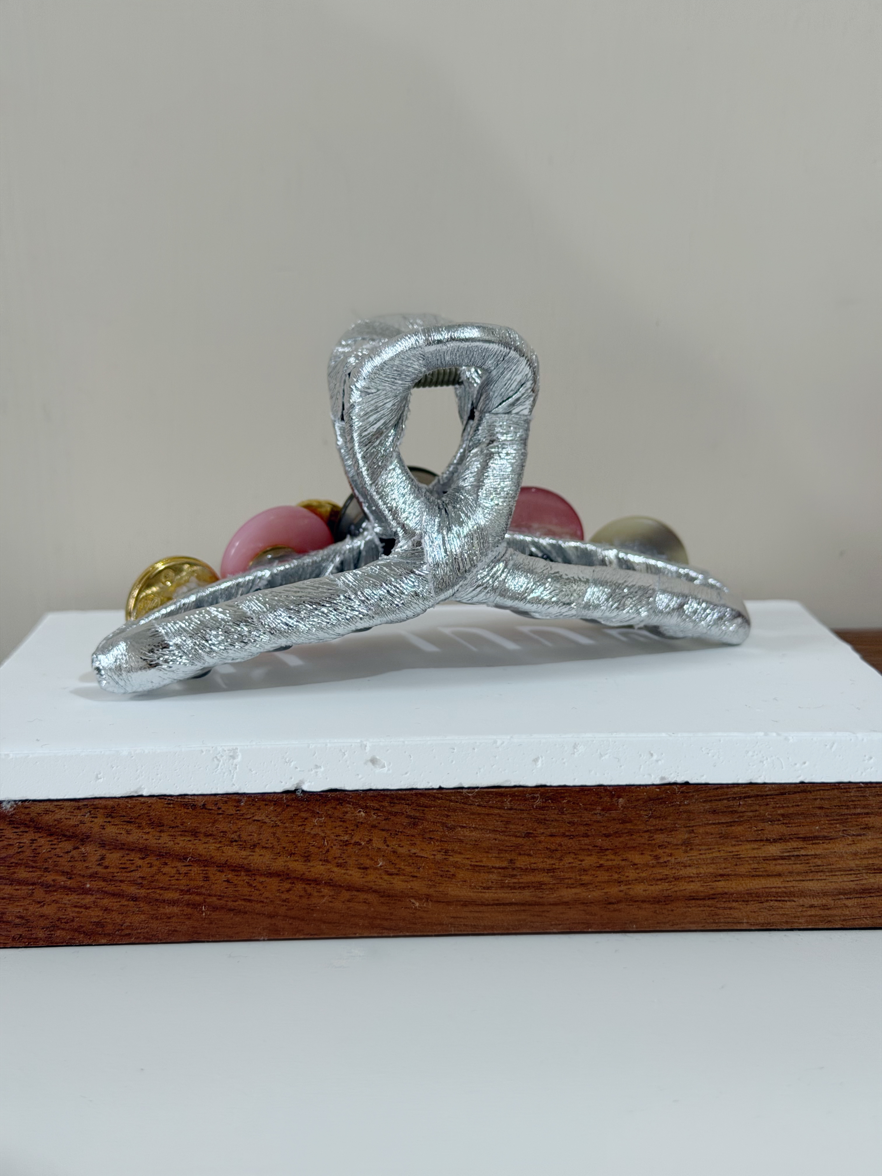 復古鈕扣髮夾/銀色系 11cm長