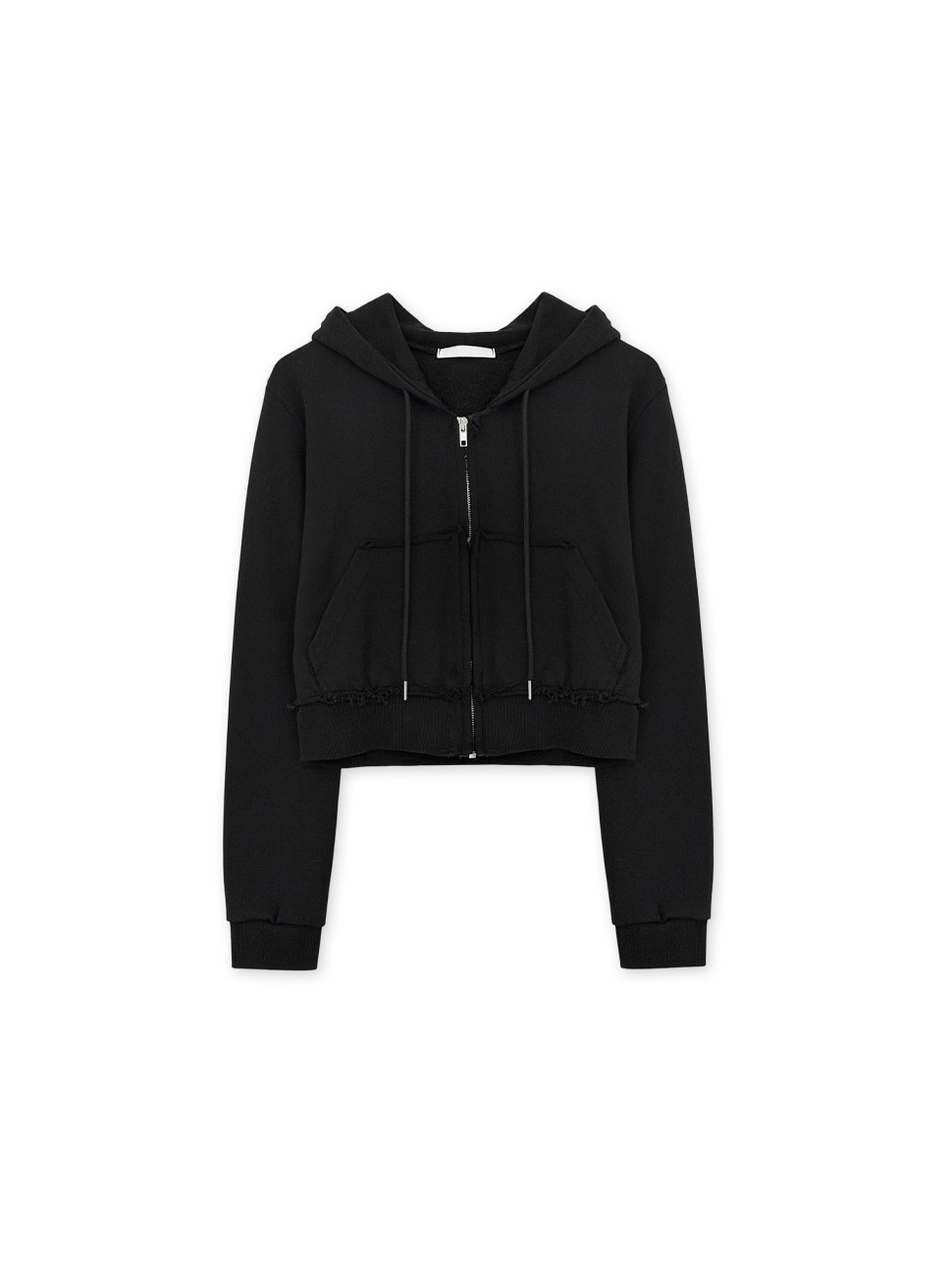 Distressed Cropped Zip-Up Hoodie