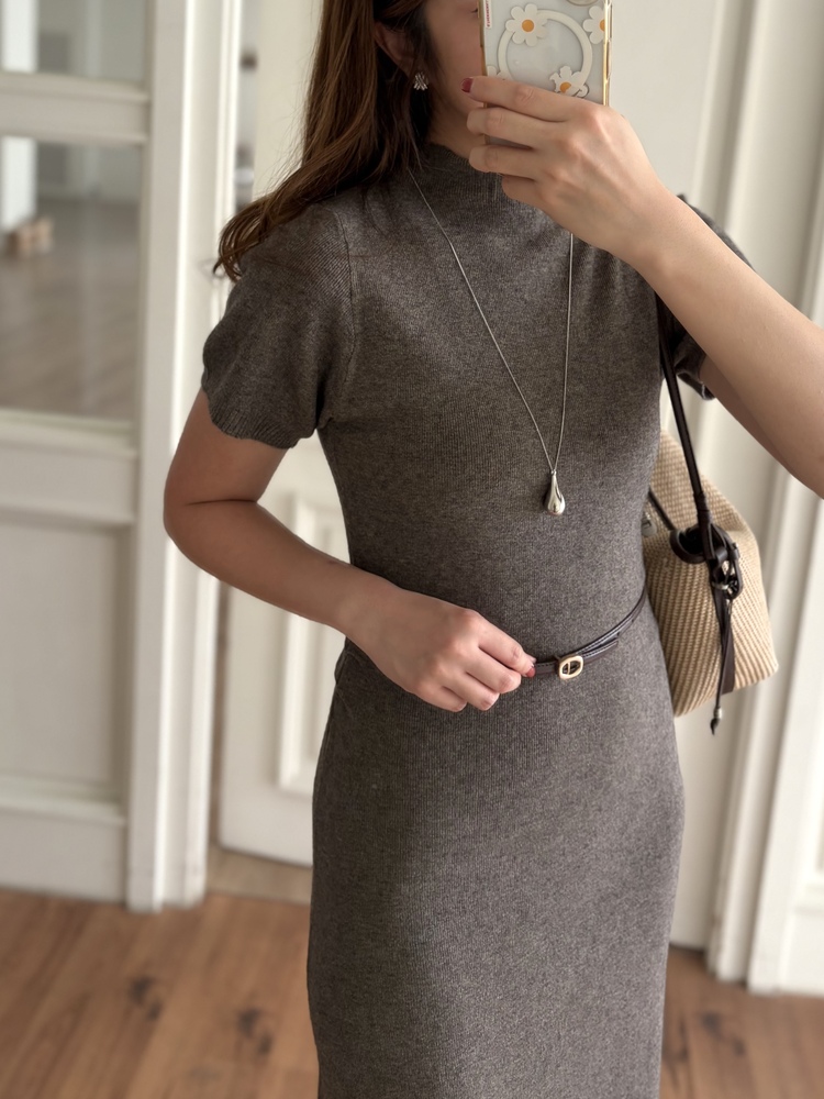 Timeless Belted Knit Dress (Brown)