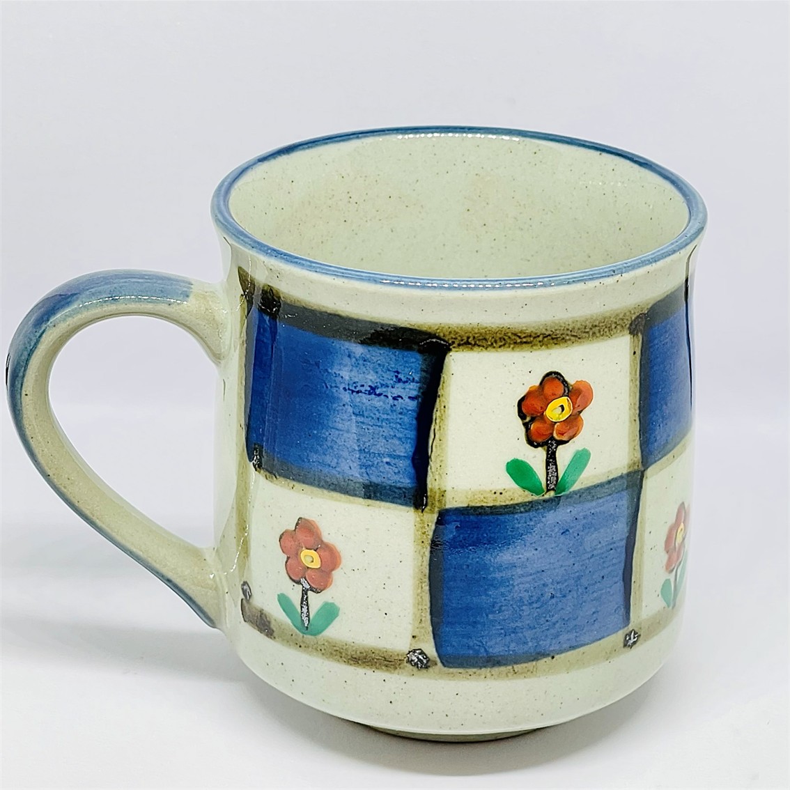 【日本製】美濃燒陶瓷條子小花駌鴦馬克杯套裝 (290ml @)