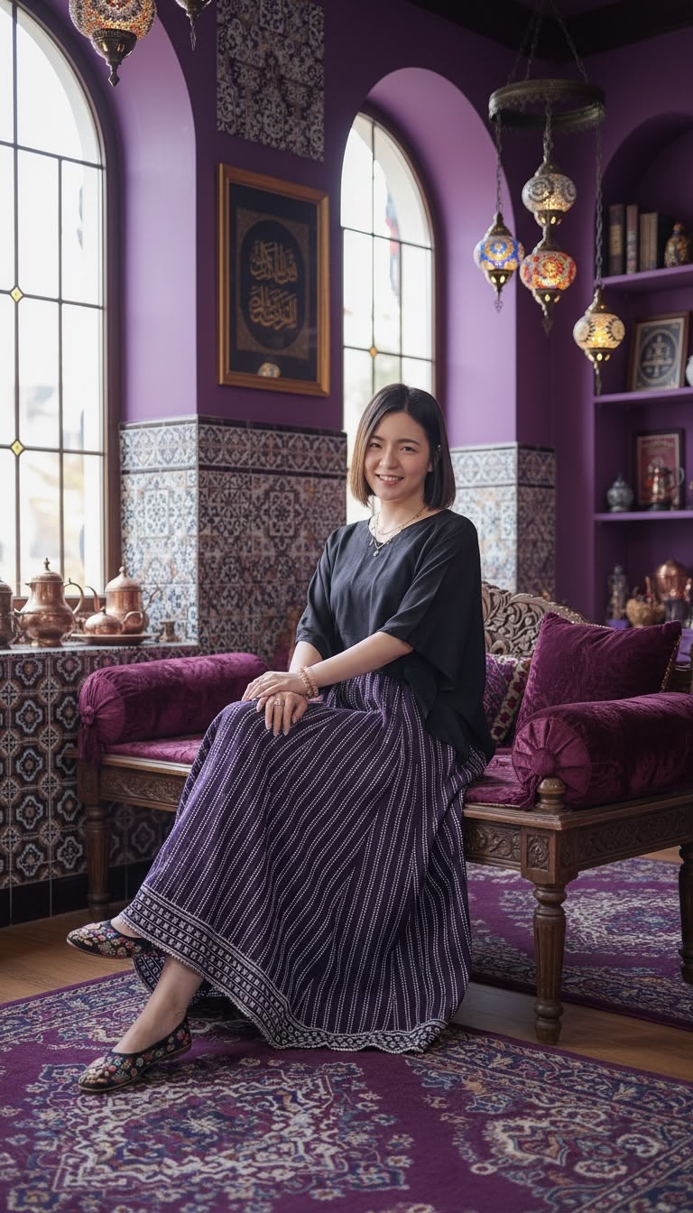 2458 Violet Stripe Pattern Skirt with little Cushion