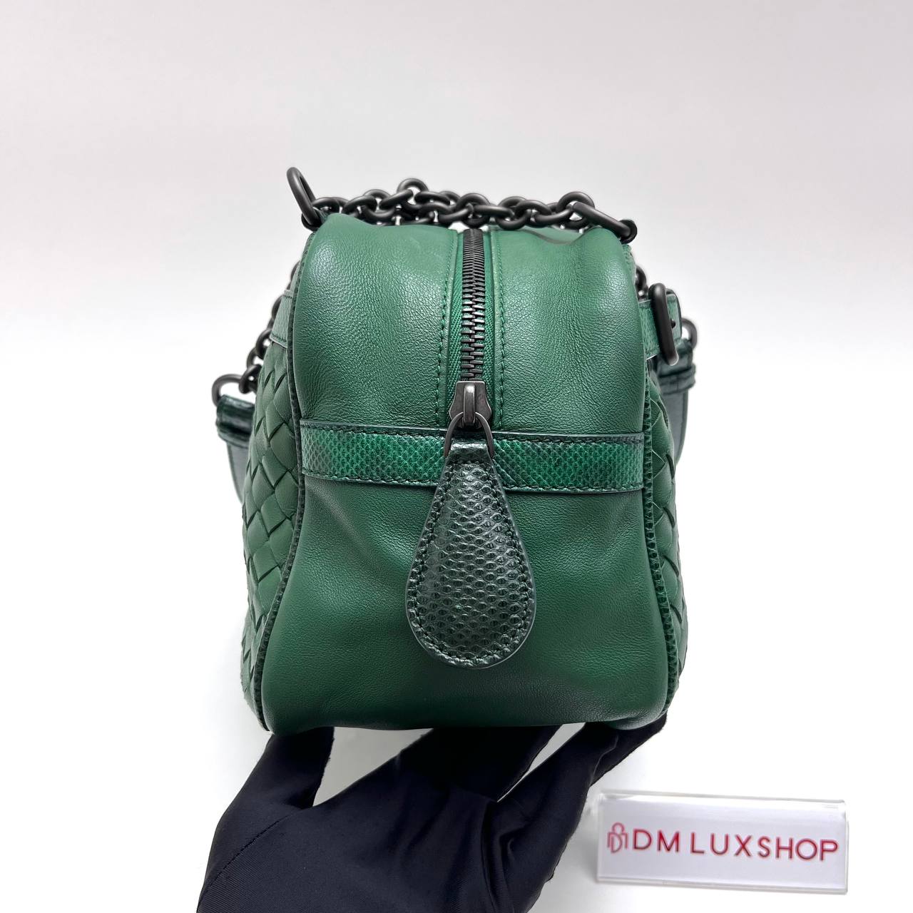 BV Green Intrecciato Shoulder Bag
