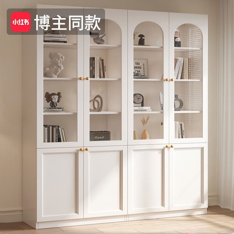 法式書櫃 客廳收納櫃 玻璃門書櫃 客廳多層展示櫃 組合書櫃書架 Bookshelf