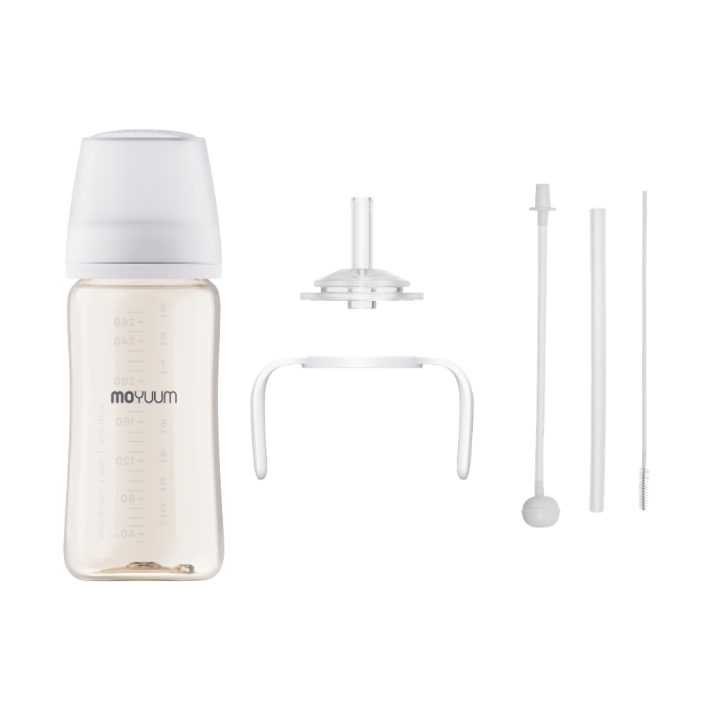 Moyuum - PPSU 寬口防漲氣奶瓶270ml（白色）+寬口奶瓶防漏學習吸管套裝(白色)_MY204_SET