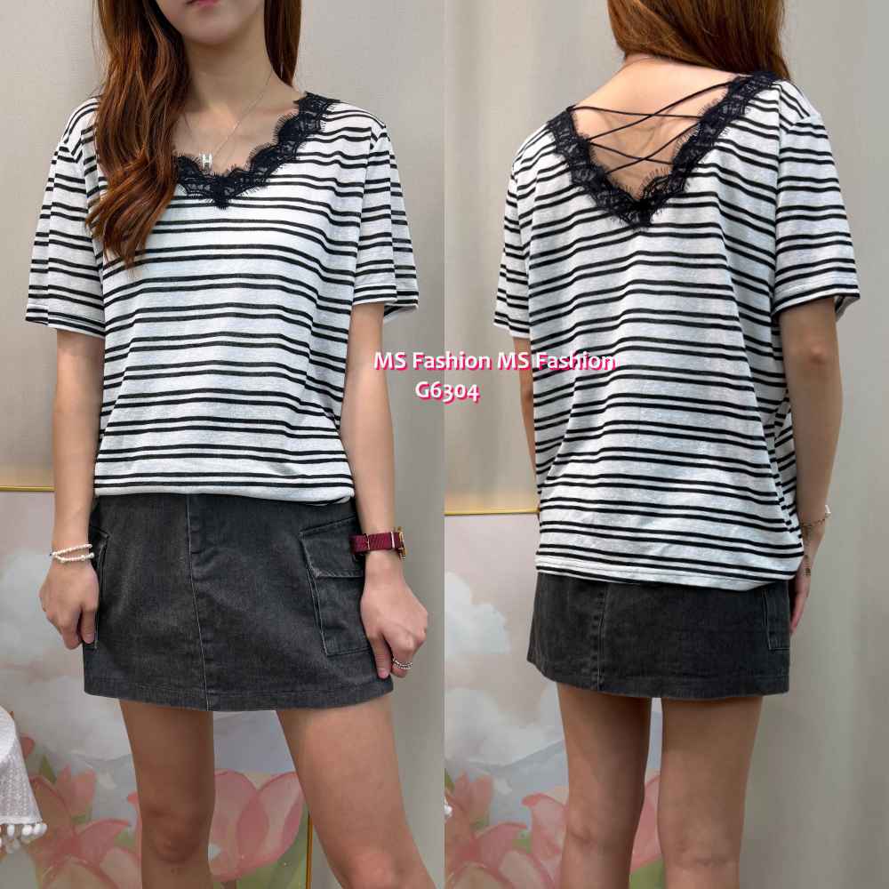 G6304 V領拼lace top