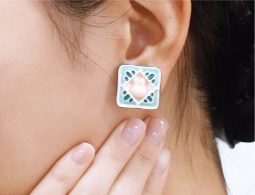 貨期3月尾 MIFFY 美濃燒 正方款 耳環 藍色